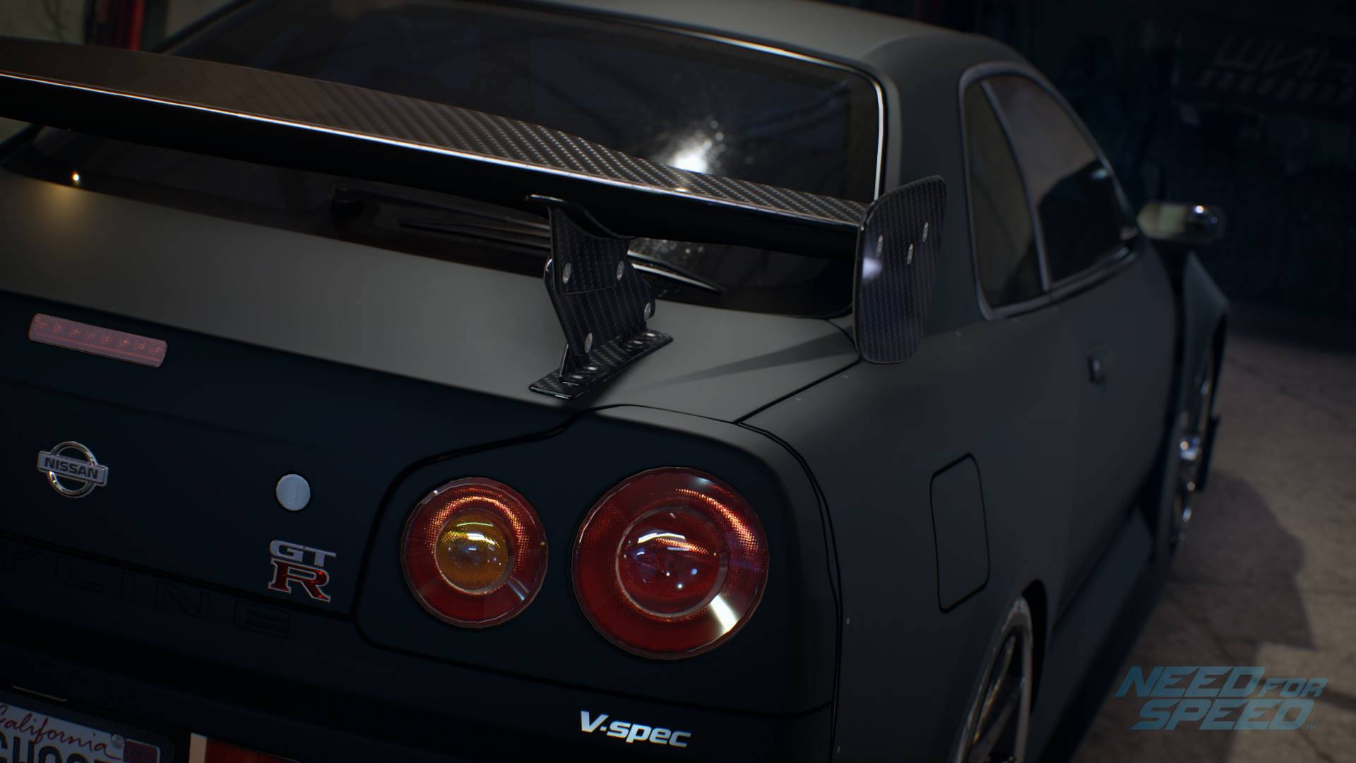 Nissan Skyline GTR R34 Negru Mat Fundal