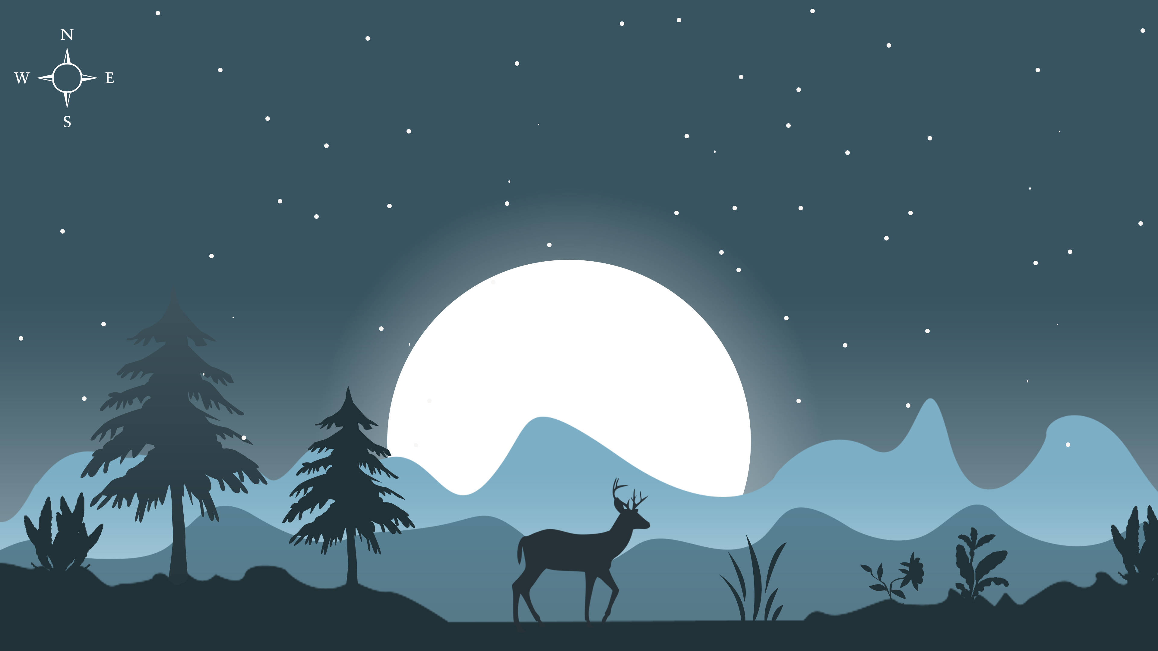 Nocturnă cu Lună și Cer înstelat în Artă Vectorială Fundal