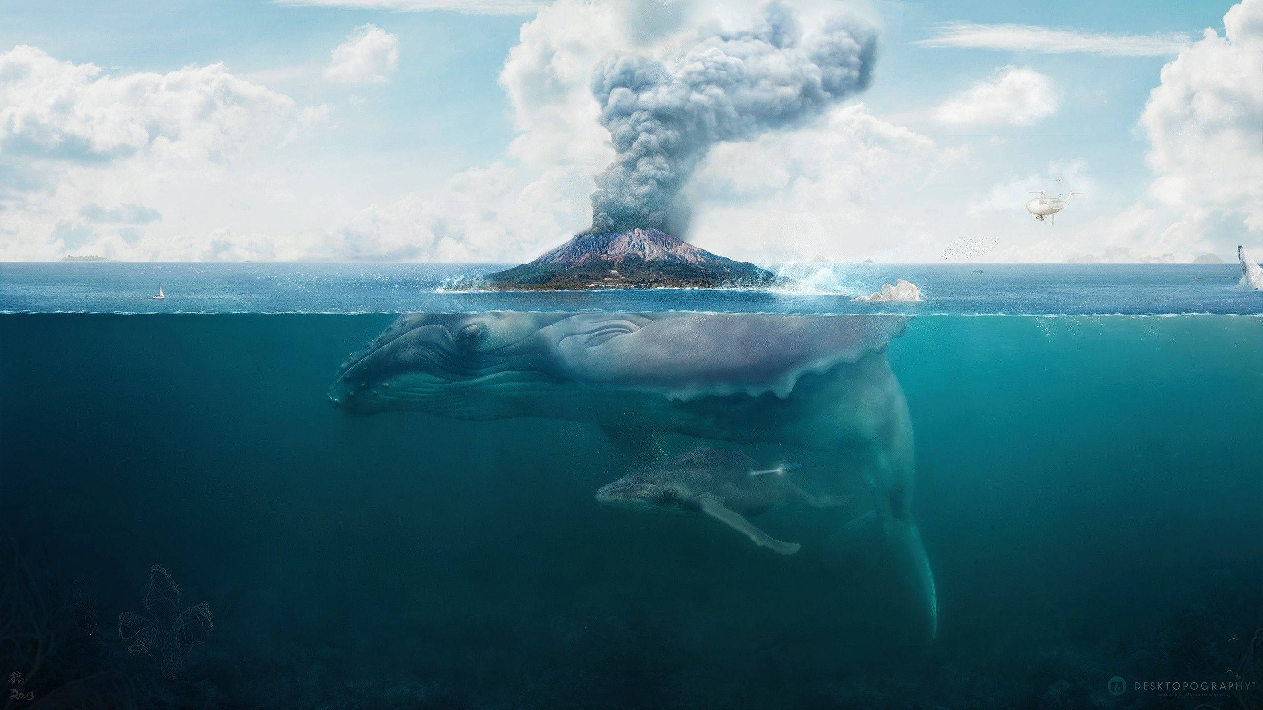 O balenă uriașă înotând majestuos în ocean Fundal