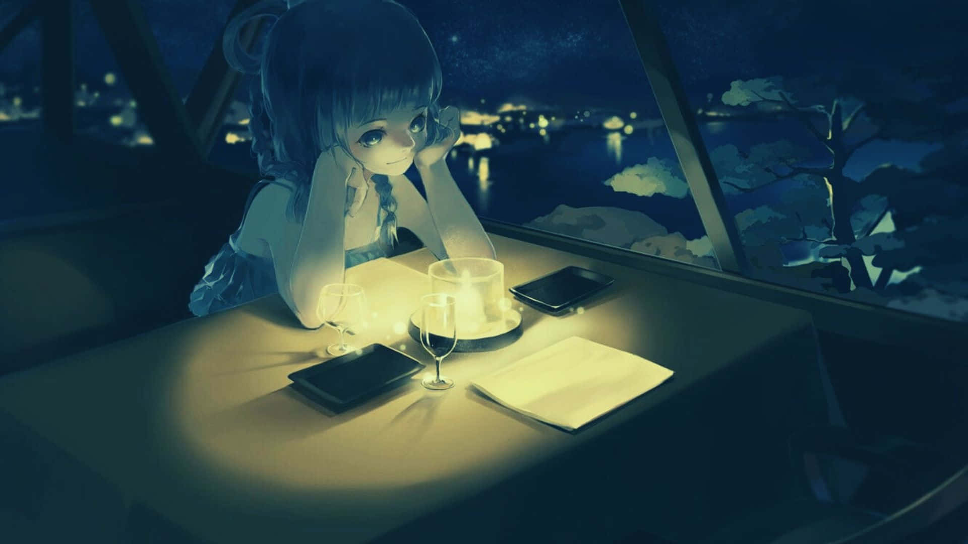 O cafenea modernă inspirată de designuri anime. Fundal