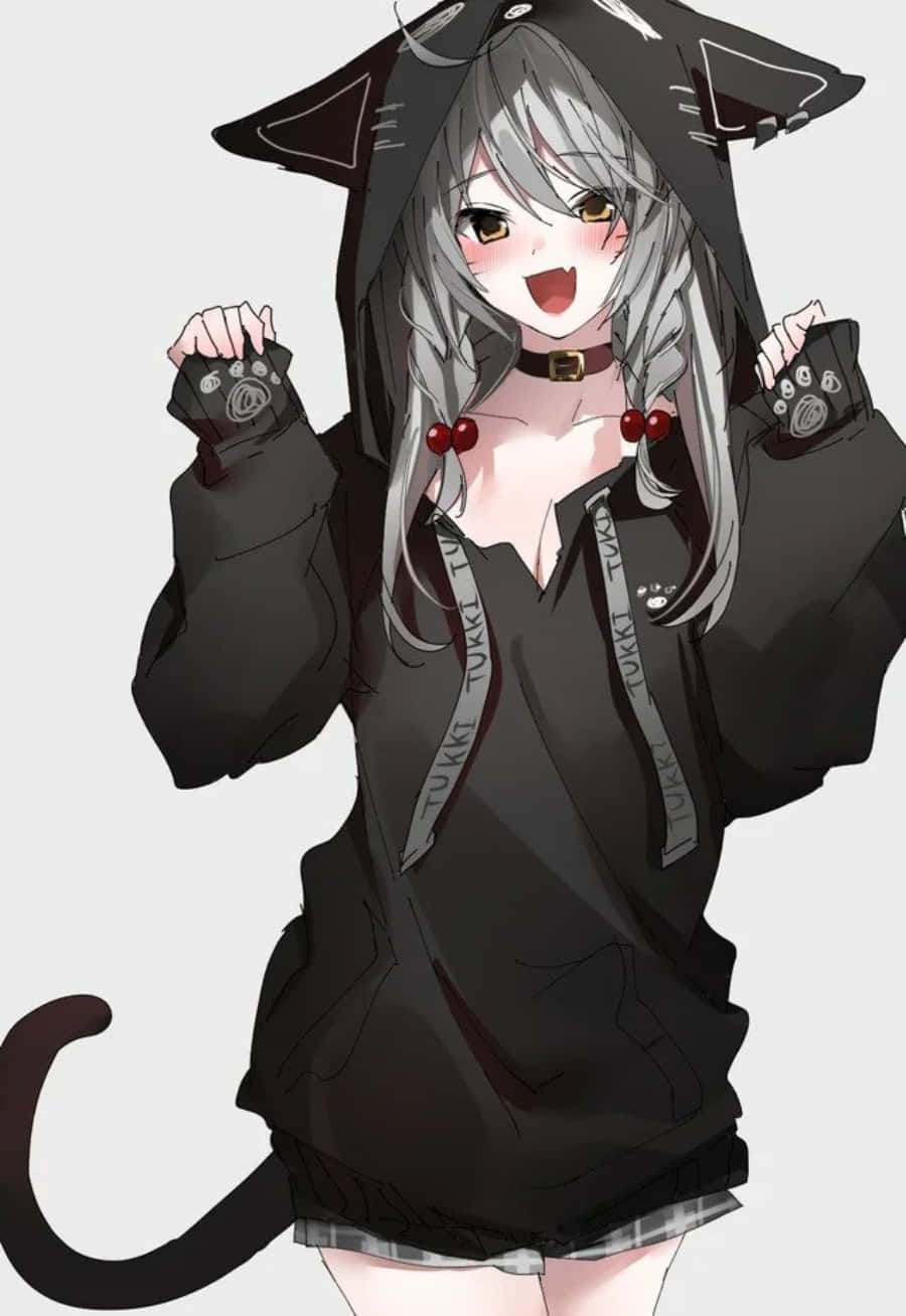 O fată anime cool și stilată, purtând o hoodie drăguță Fundal