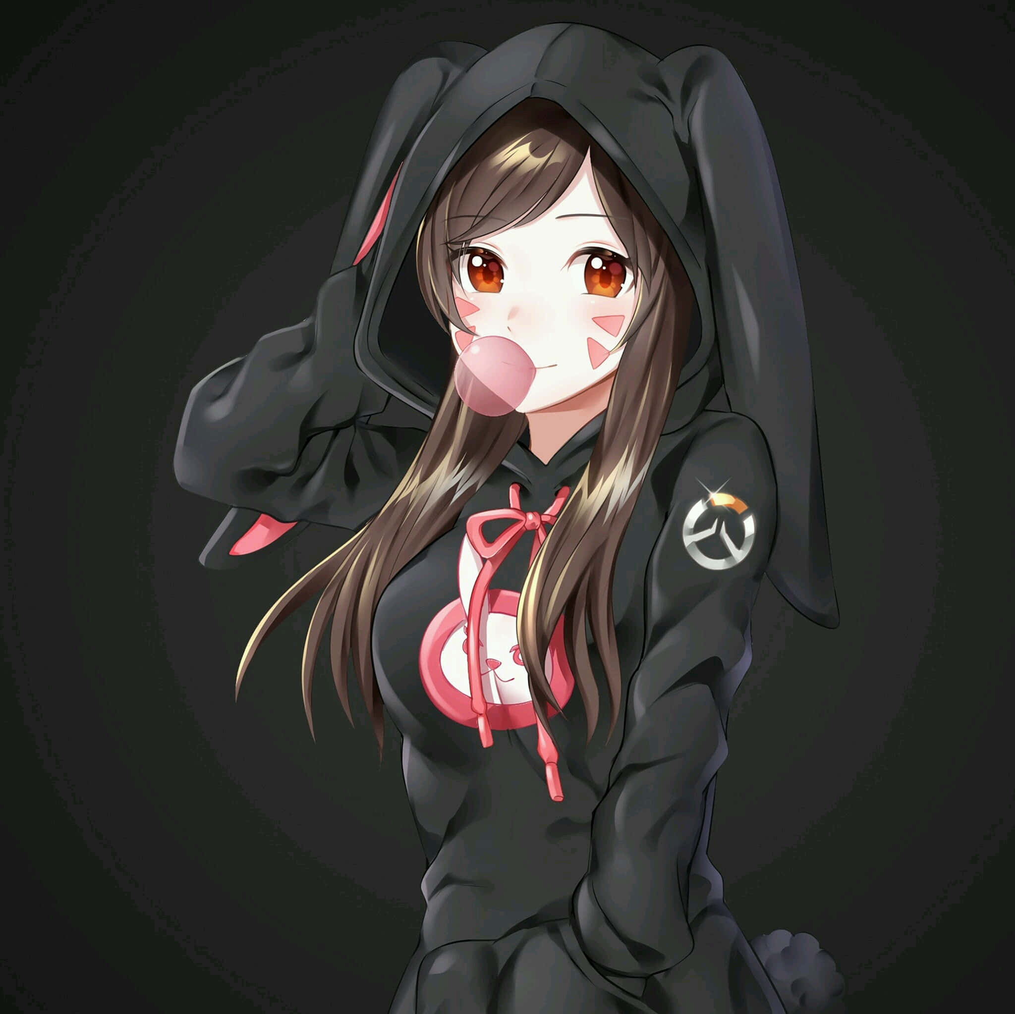 o fată într-o hoodie neagră cu o pălărie cu iepuraș Fundal