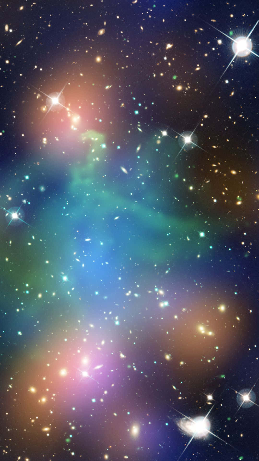 o galaxie colorată cu stele și un blob verde Fundal