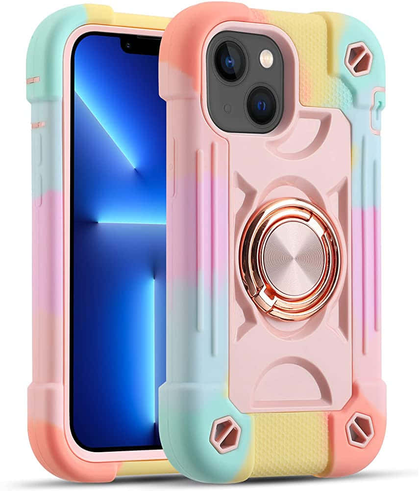 o husă colorată pentru iPhone 11, cu un inel pe ea Fundal