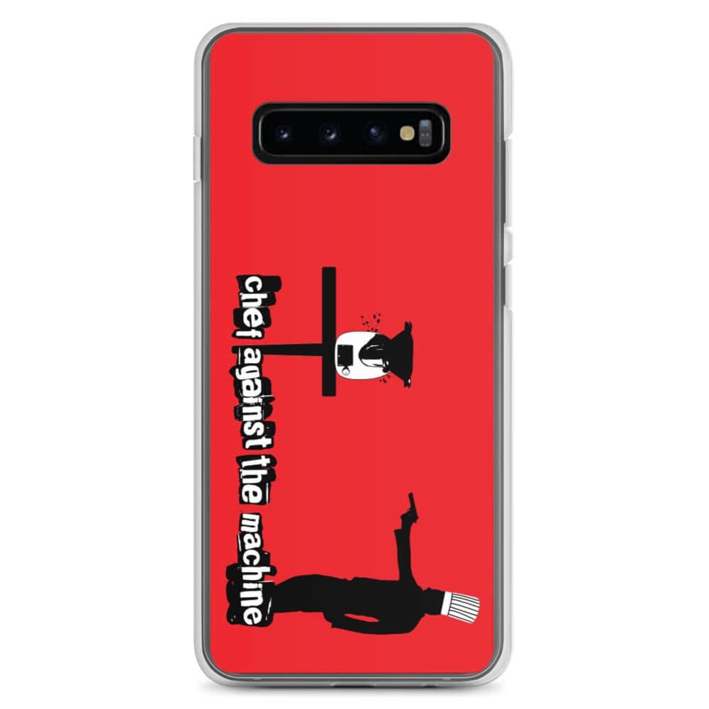 o husă roșie pentru Samsung S10 cu un bărbat și o femeie Fundal