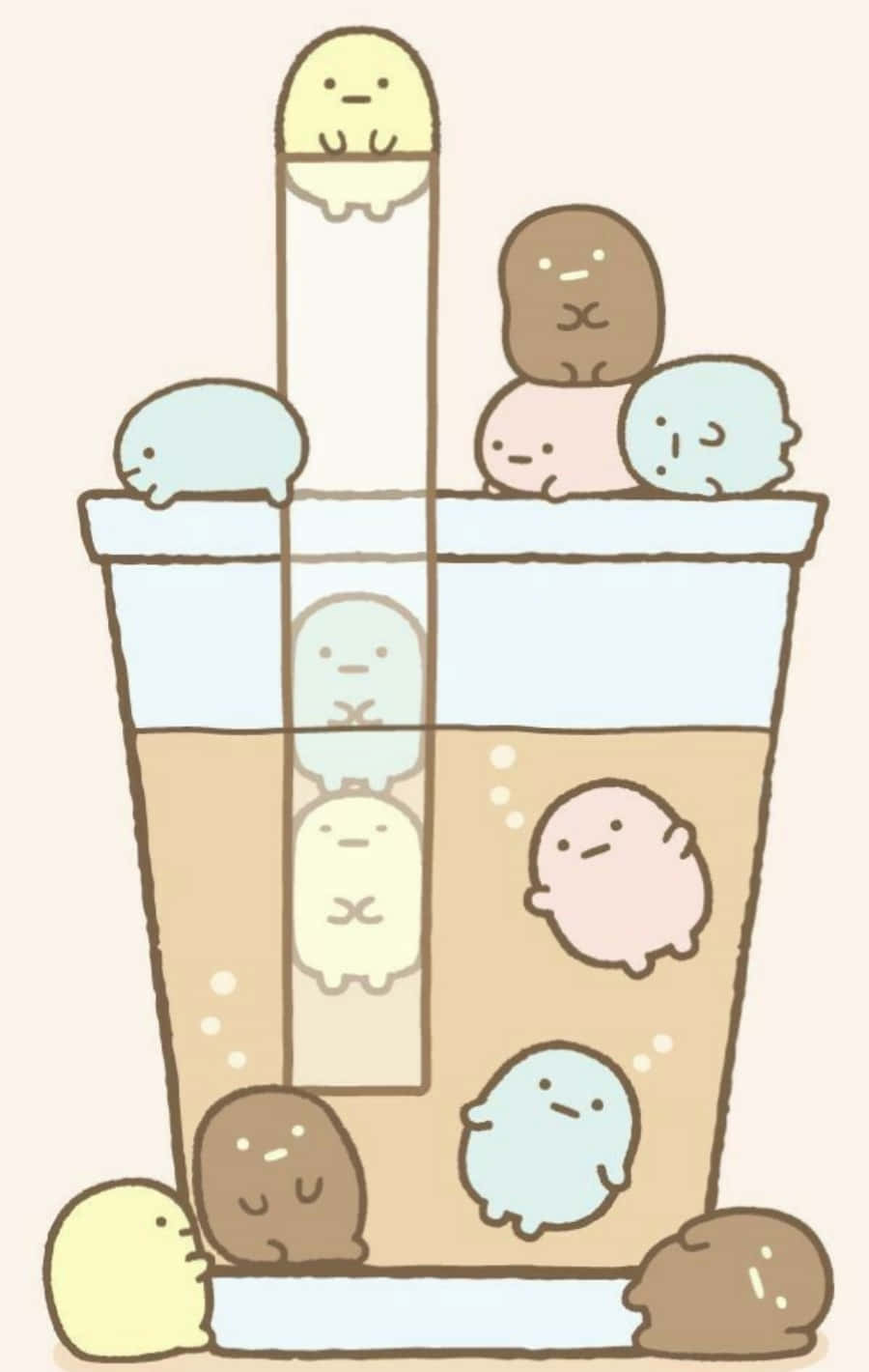 O ilustrație Kawaii adorabilă, plină de viață și personaje drăguțe Fundal