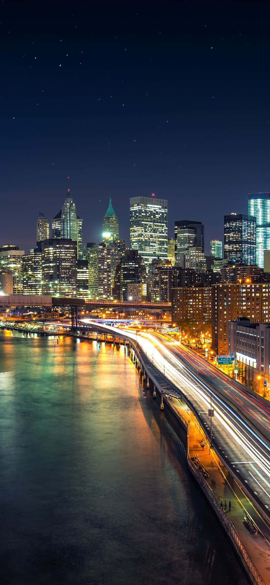 O imagine de ansamblu a orizontului New York-ului capturată cu un iPhone X Fundal
