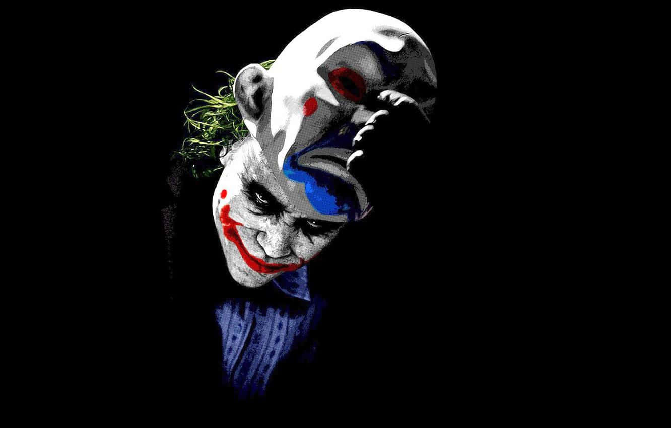 O imagine înfricoșătoare a unui bărbat care poartă o mască de Joker Fundal