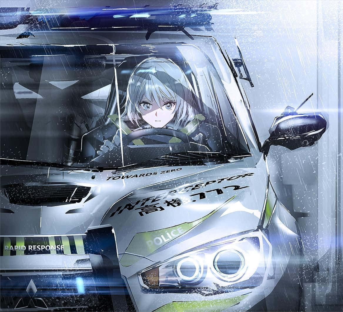 o mașină de poliție cu o fată la volan Fundal