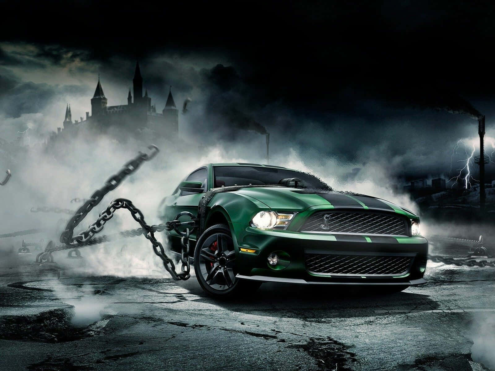 O mașină sport galbenă, elegantă și lucioasă, parcată în fața unui zid de piatră. Fundal