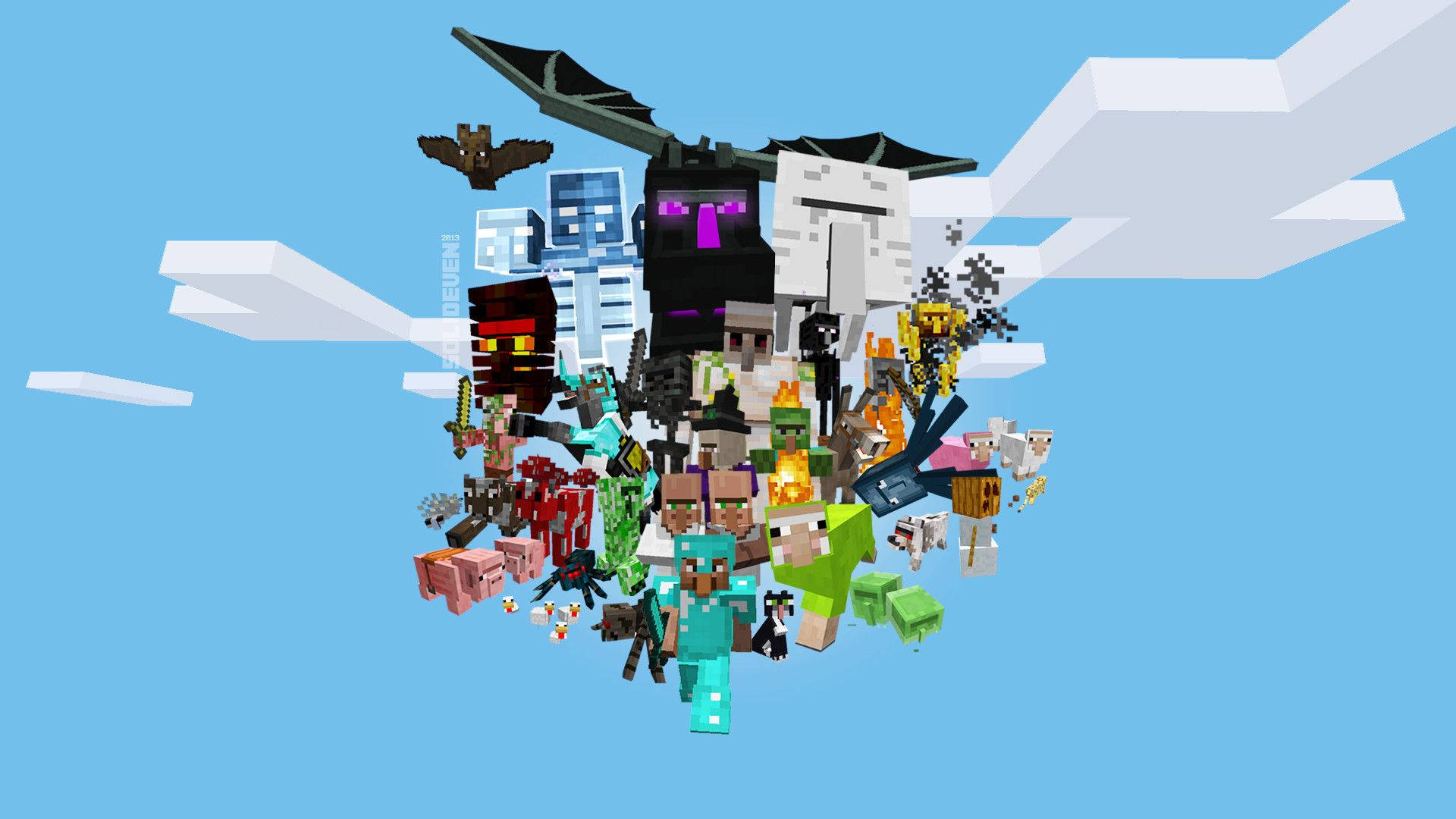 O menajerie de mob-uri pe cerul amiezii în Minecraft Fundal