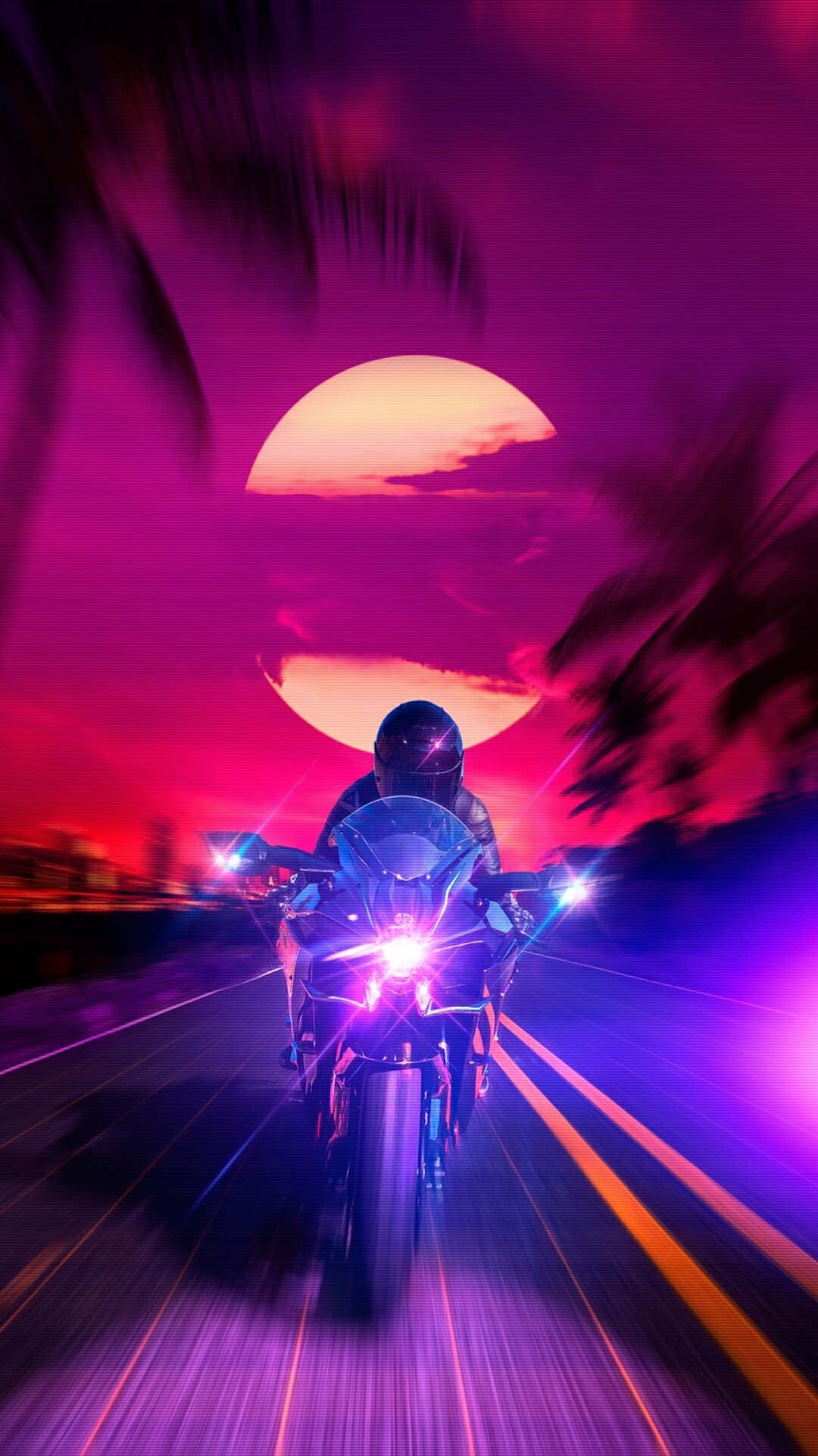 o motocicletă conduce pe drum la apus Fundal