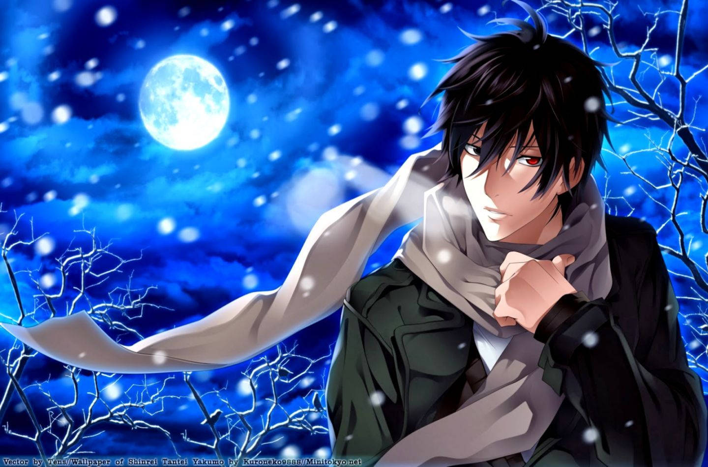 Noapte de iarnă cu zăpadă băiat anime HD wallpaper — Anime Boy Fundal