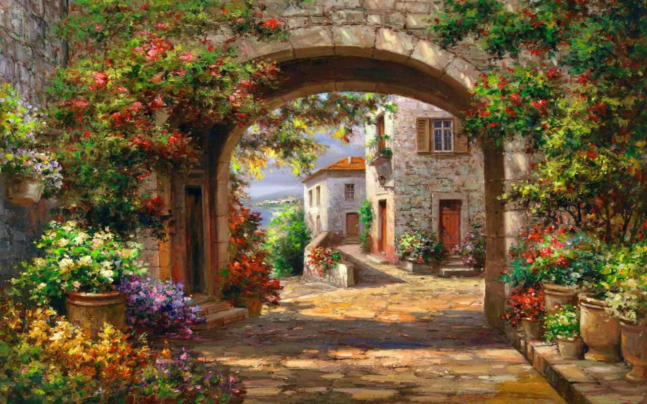 o pictură a unui arc floral Fundal