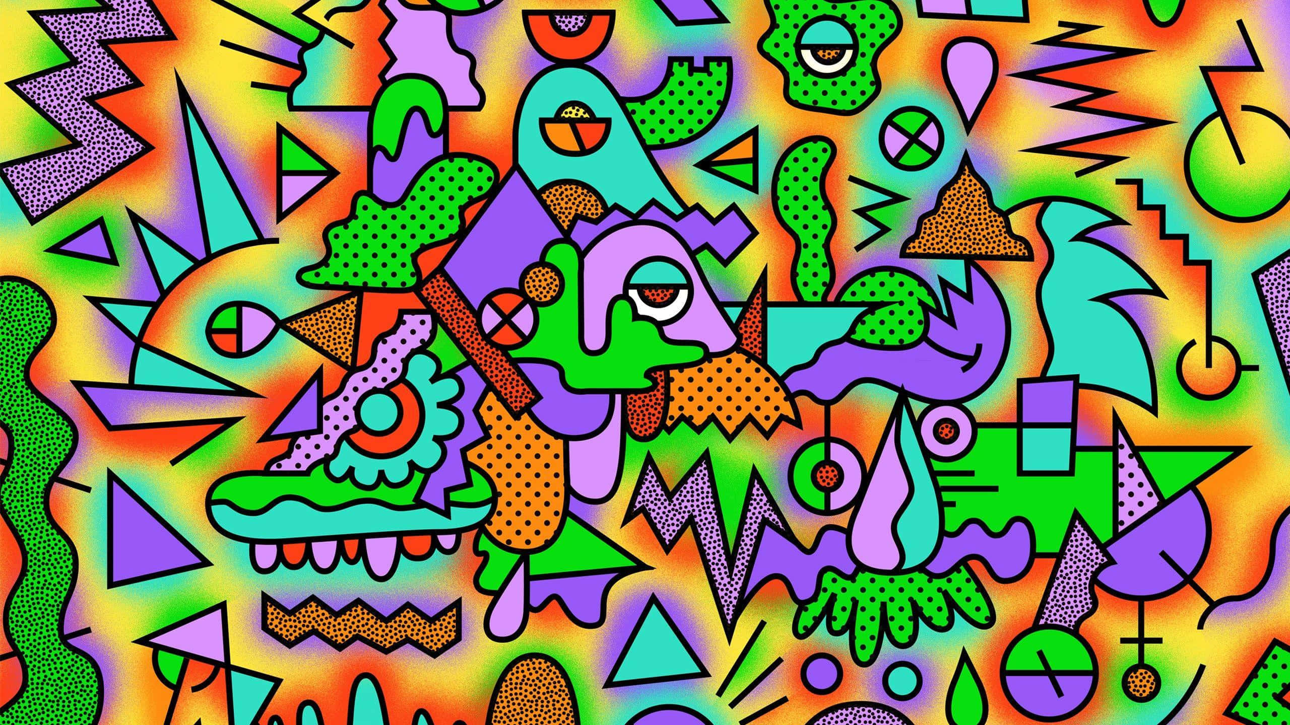 o piesă de artă psihedelică colorată cu multe forme diferite Fundal