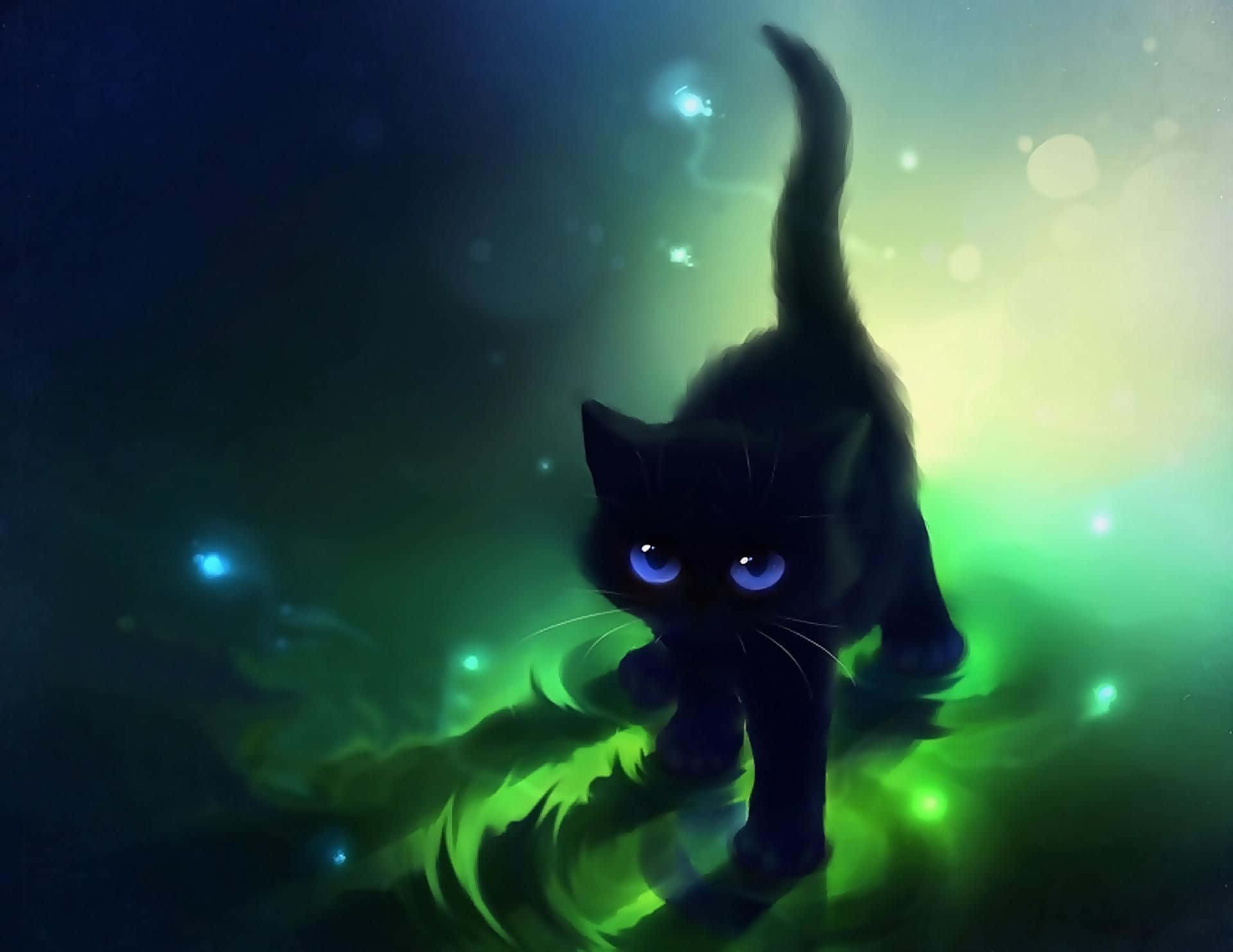 O pisică anime curioasă sare în aer Fundal