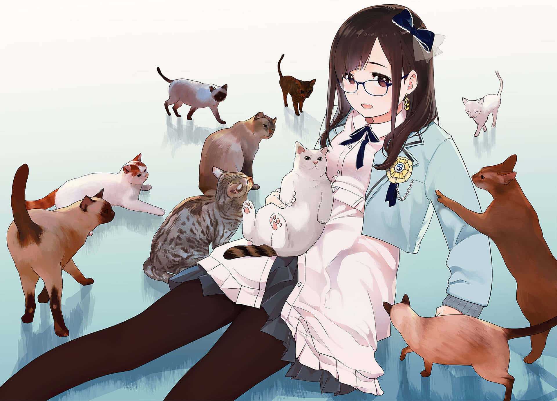 O pisică anime drăguță care se bucură de ciocolată Fundal
