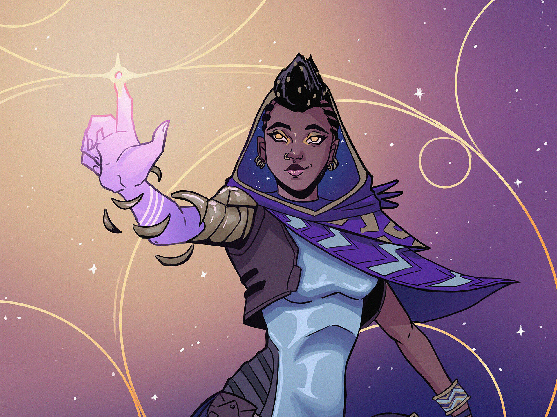 „O privire asupra cosmosului: fan art cu Astra din Valorant” Fundal