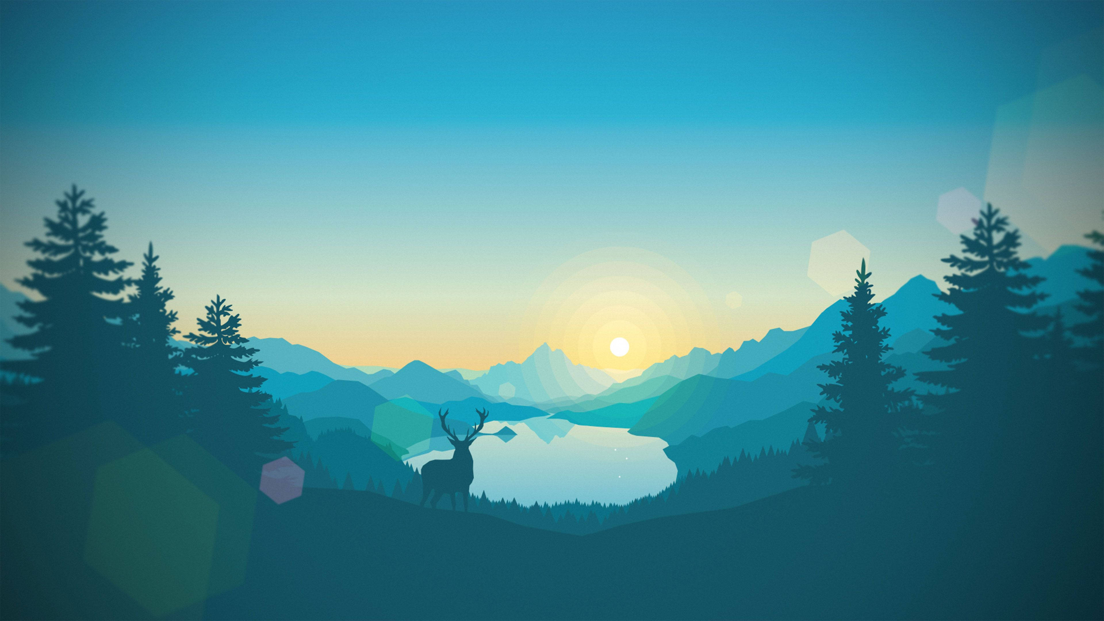 O siluetă captivantă de cerb într-un peisaj minimalist albastru 4K Fundal