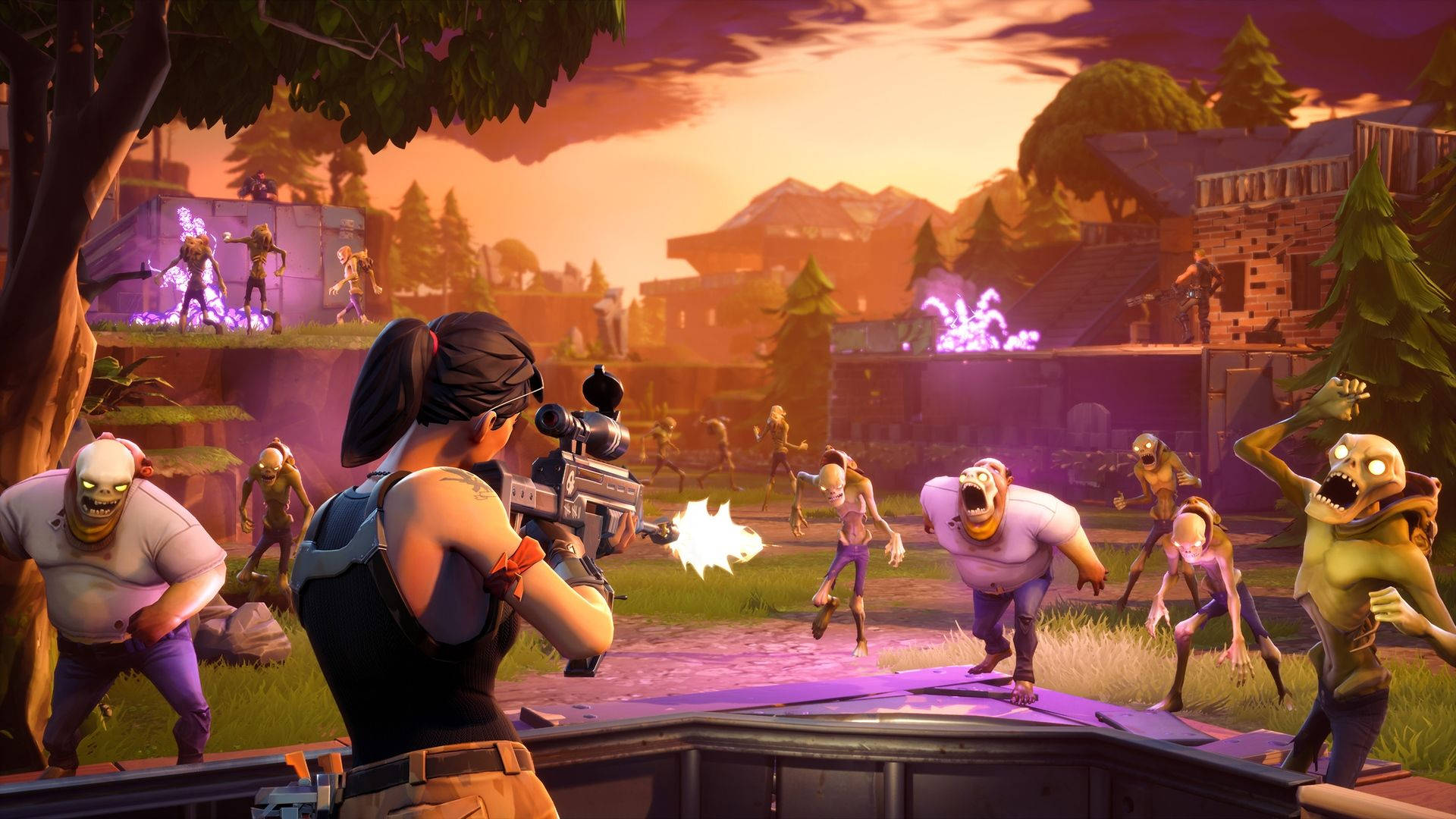 O soldată din Fortnite se pregătește să intre pe câmpul de luptă Fundal
