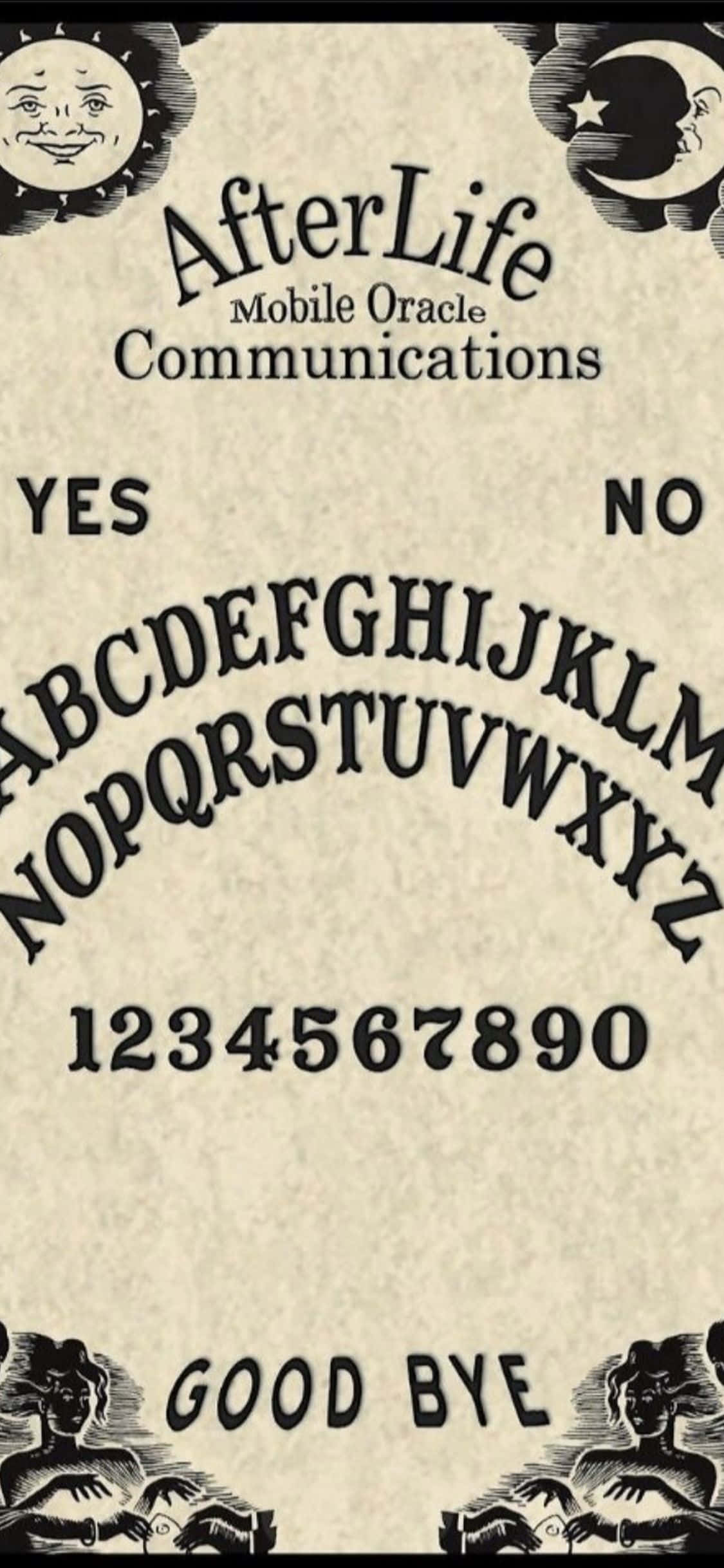 O tablă Ouija vintage pe o suprafață de lemn mistică. Fundal