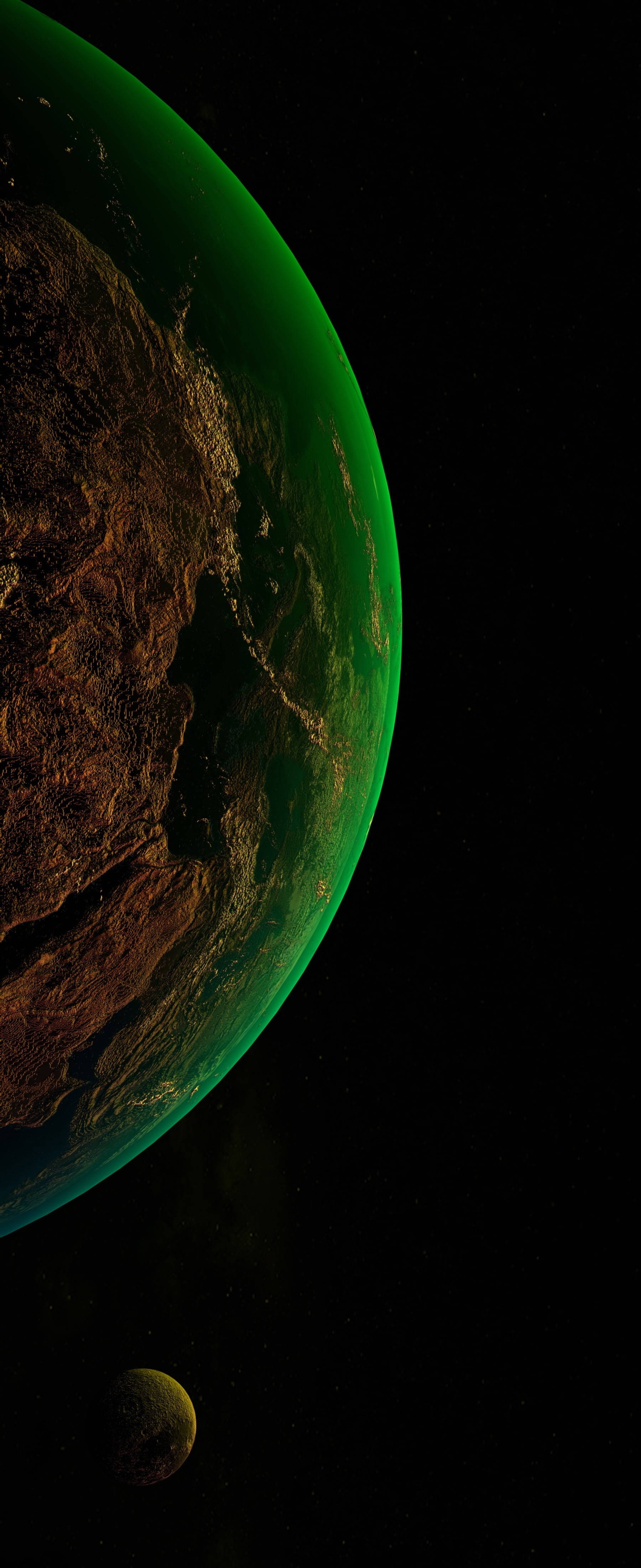 O vedere a unei planete izolate, iluminată de lumina reflectată de un iPhone Xs Fundal