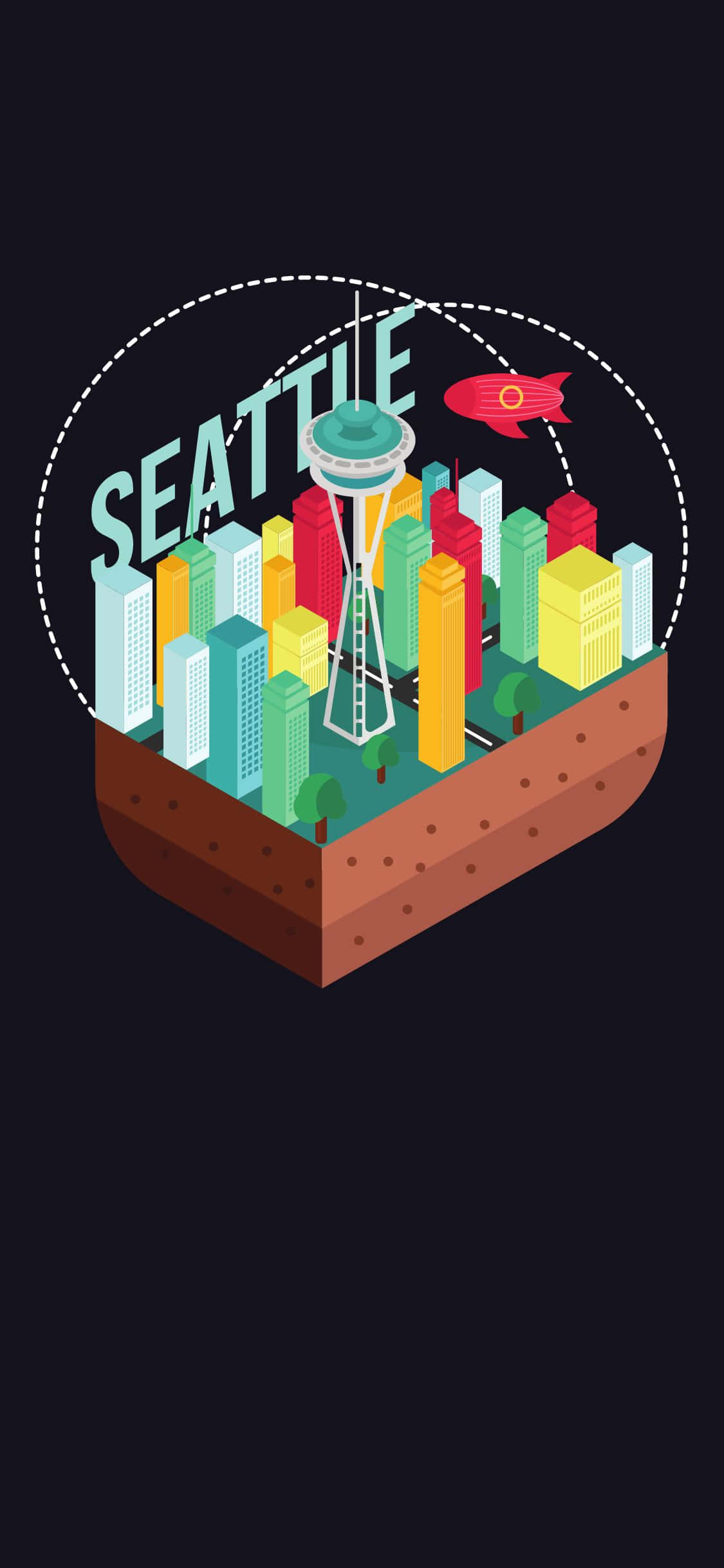 O vedere frumoasă a orizontului Seattle văzută prin obiectivul unui iPhone X Fundal