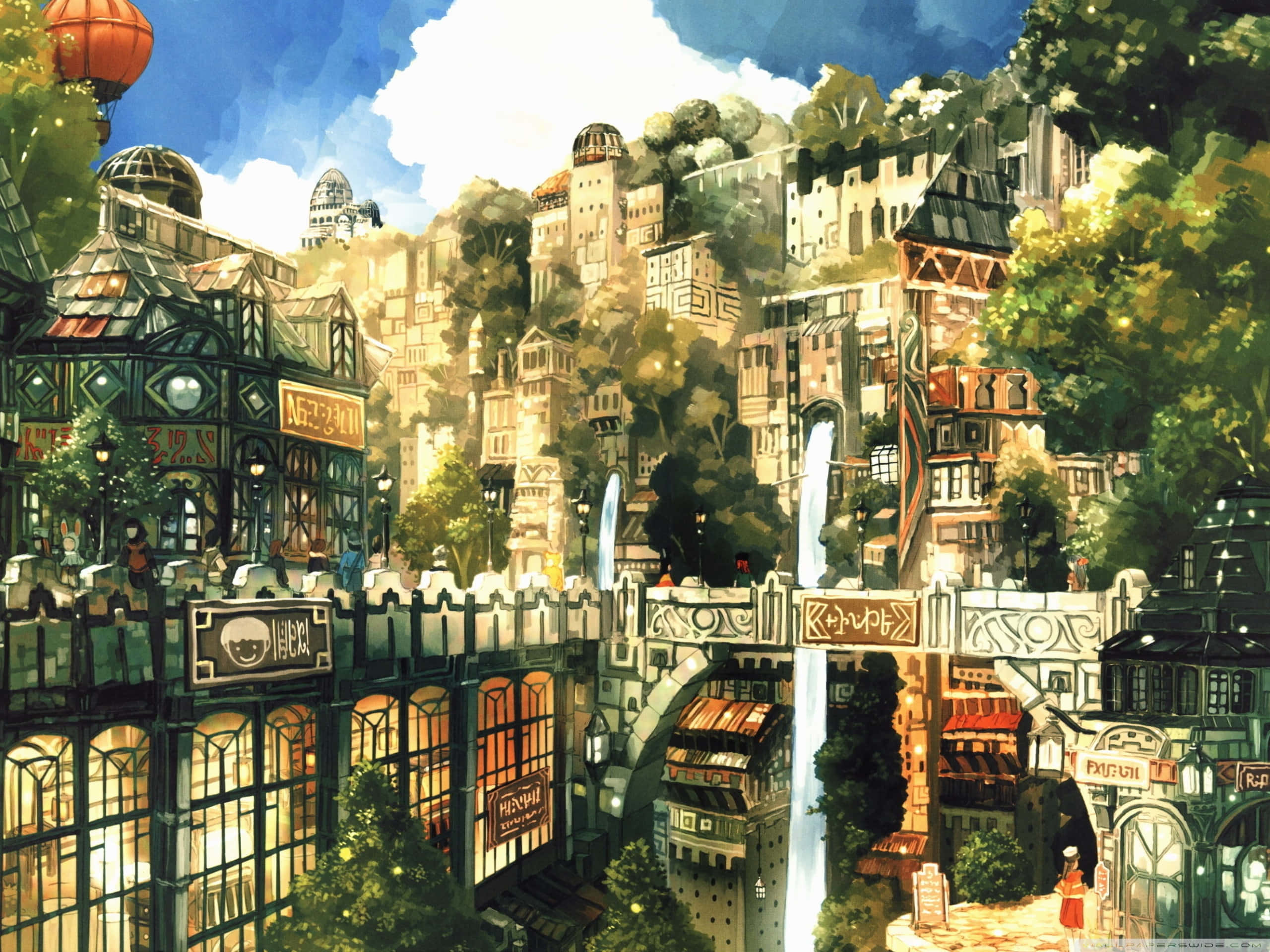 O vedere idilică a Anime City Fundal
