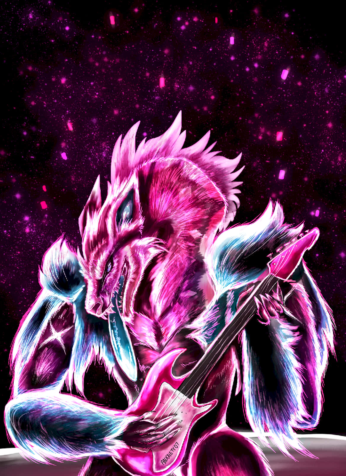 Obstagoon cântând la chitară Fundal
