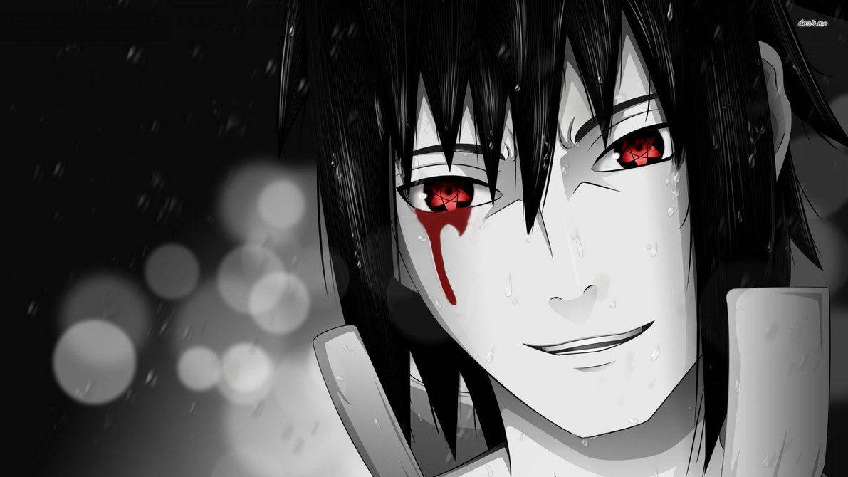 Fundal de ecran cu Sasuke Uchiha având ochii Sharingan roșii și sângerânzi — Sasuke Fundal