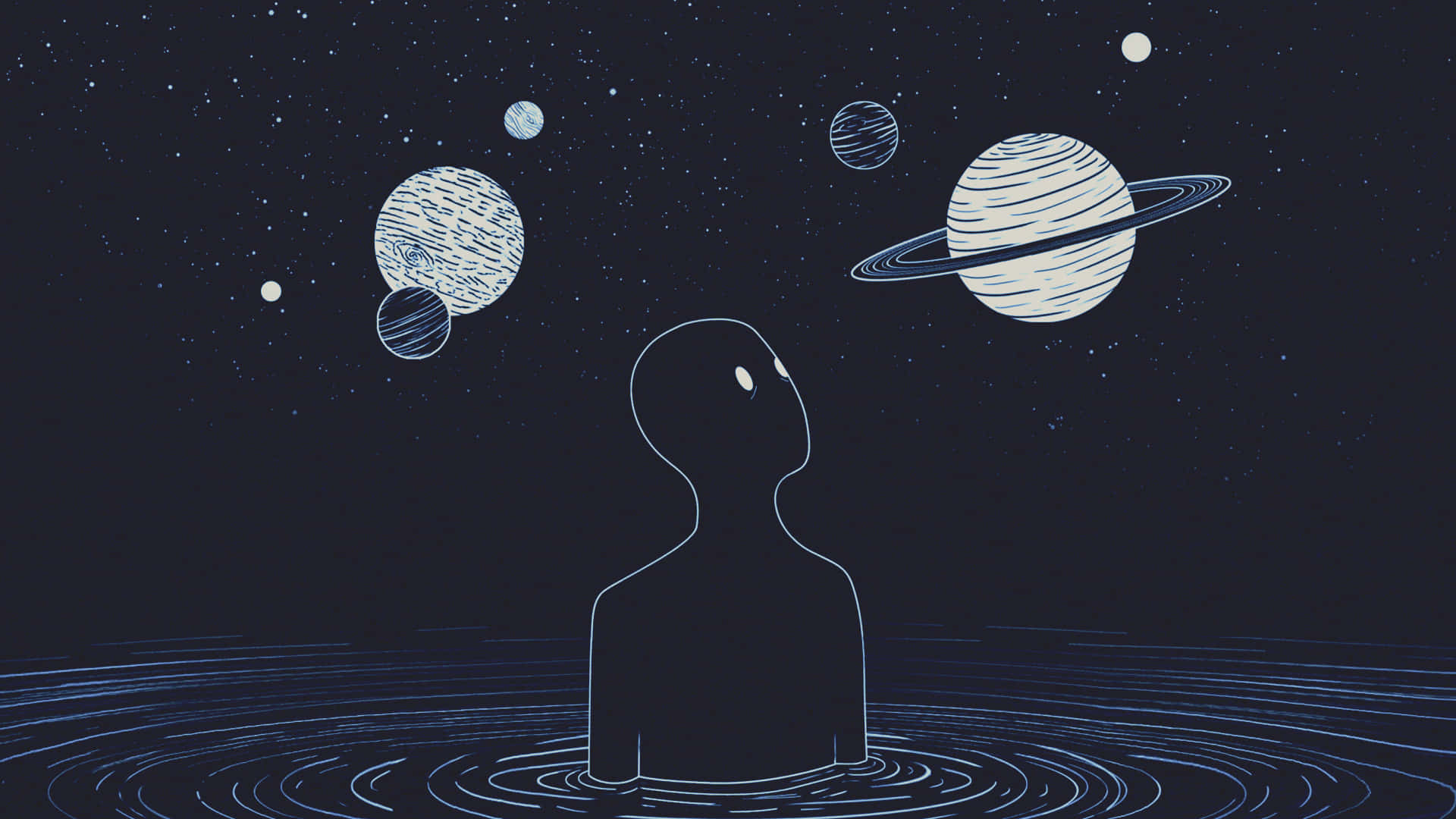 Om PC cu estetică indie privind planetele Fundal
