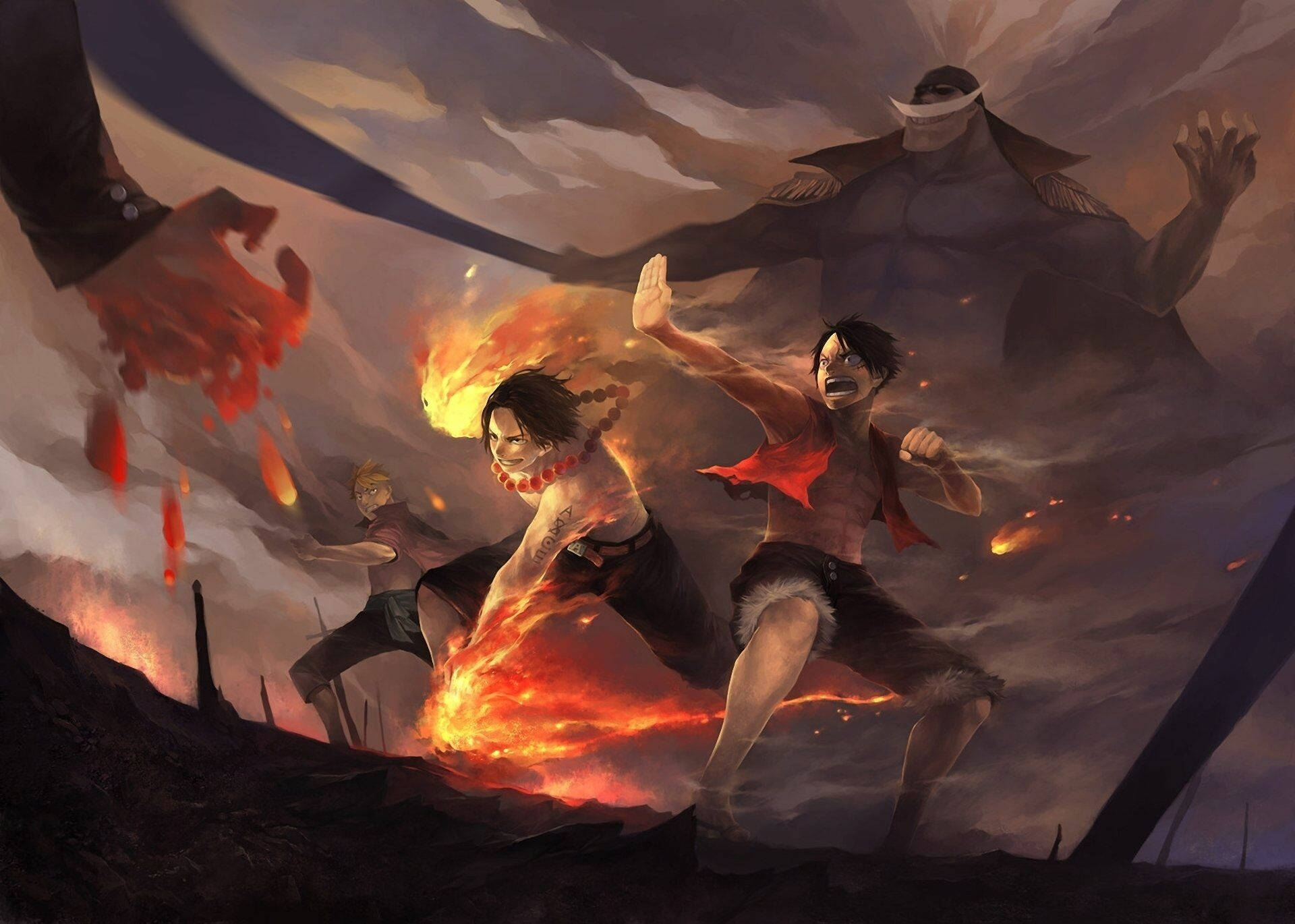 One Piece Desktop Luffy Ace Sabo Bătălie Fundal