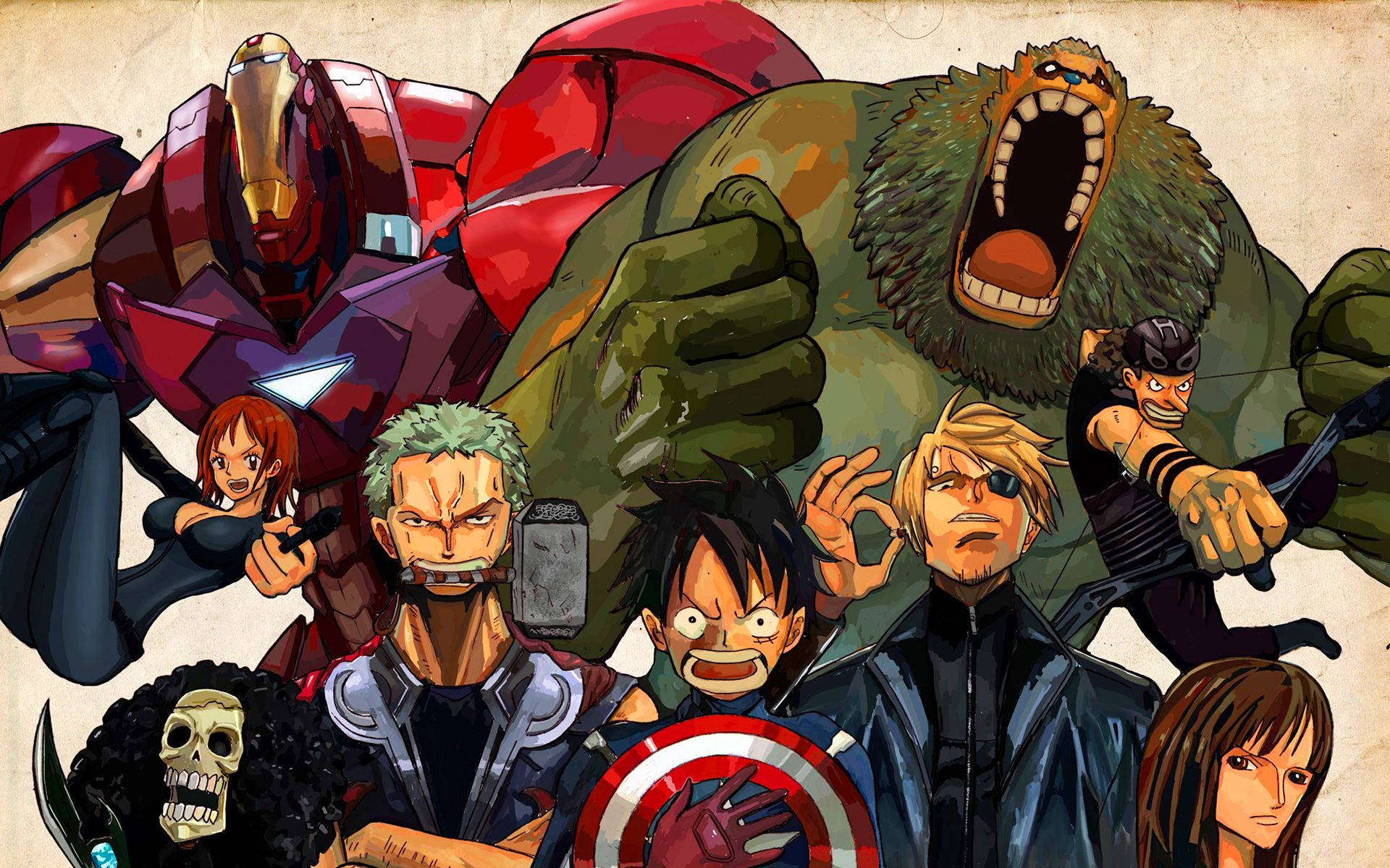 One Piece încrucișare cu Marvel Fundal