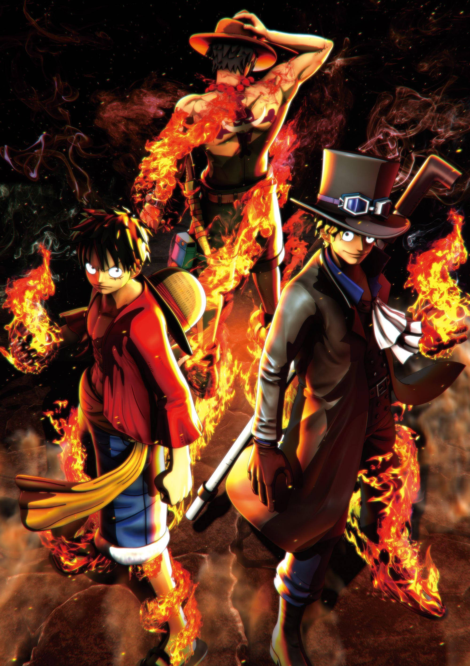 One Piece Live Luffy cu Ace și Sabo Fundal