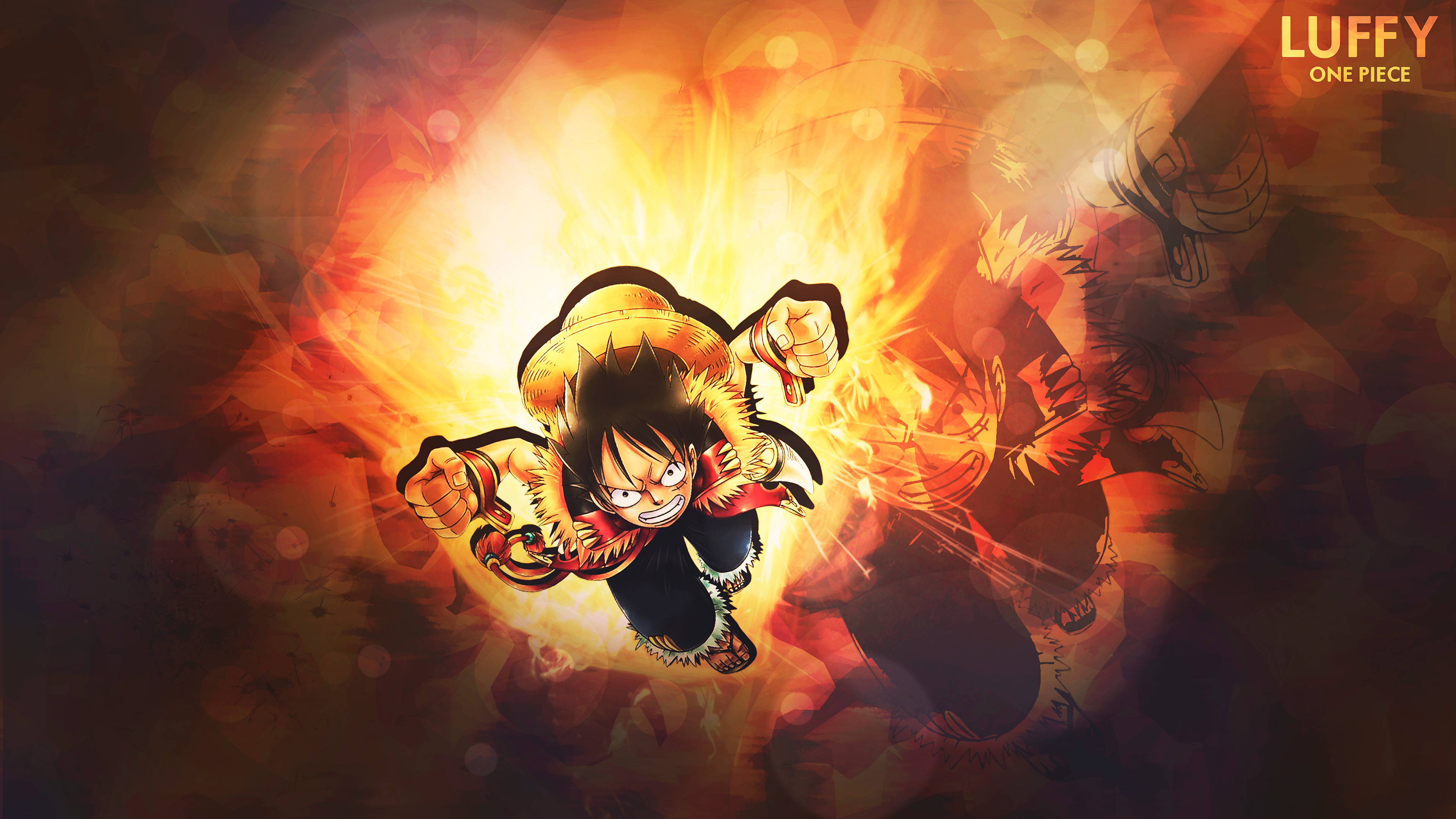 One Piece Luffy Artă cu Foc Fundal