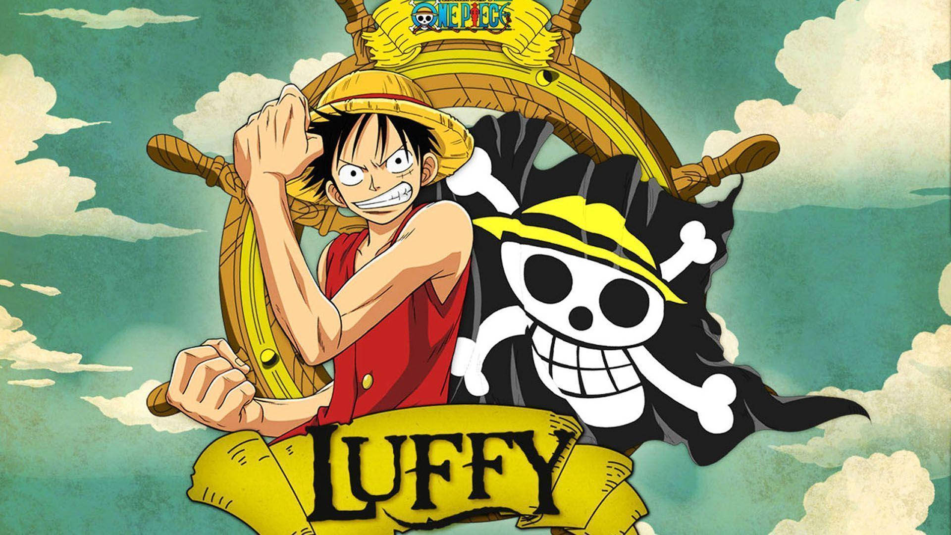 One Piece Luffy cu Steagul Chopper Fundal