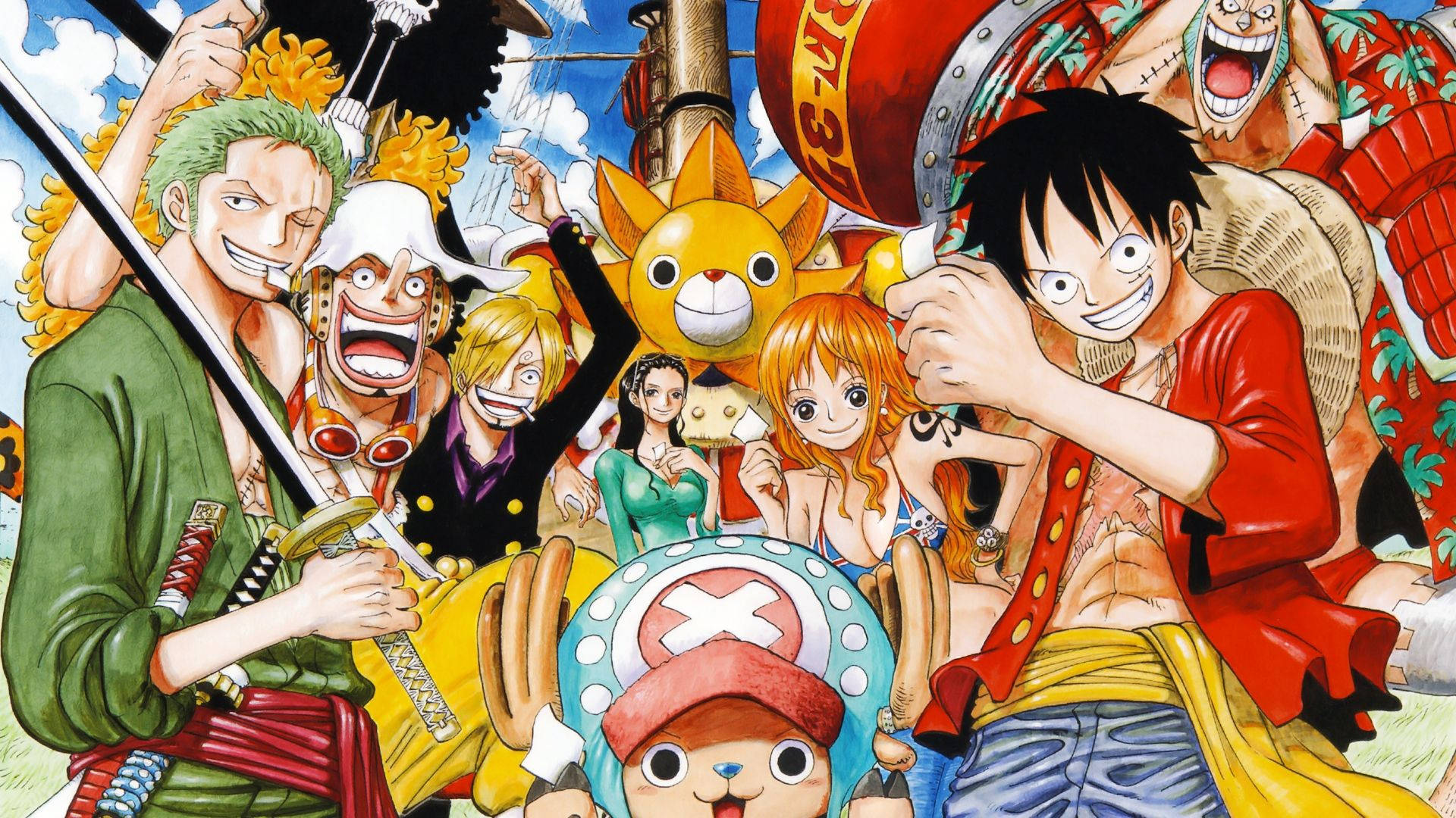 One Piece Luffy și pirații cu pălărie de paie Fundal