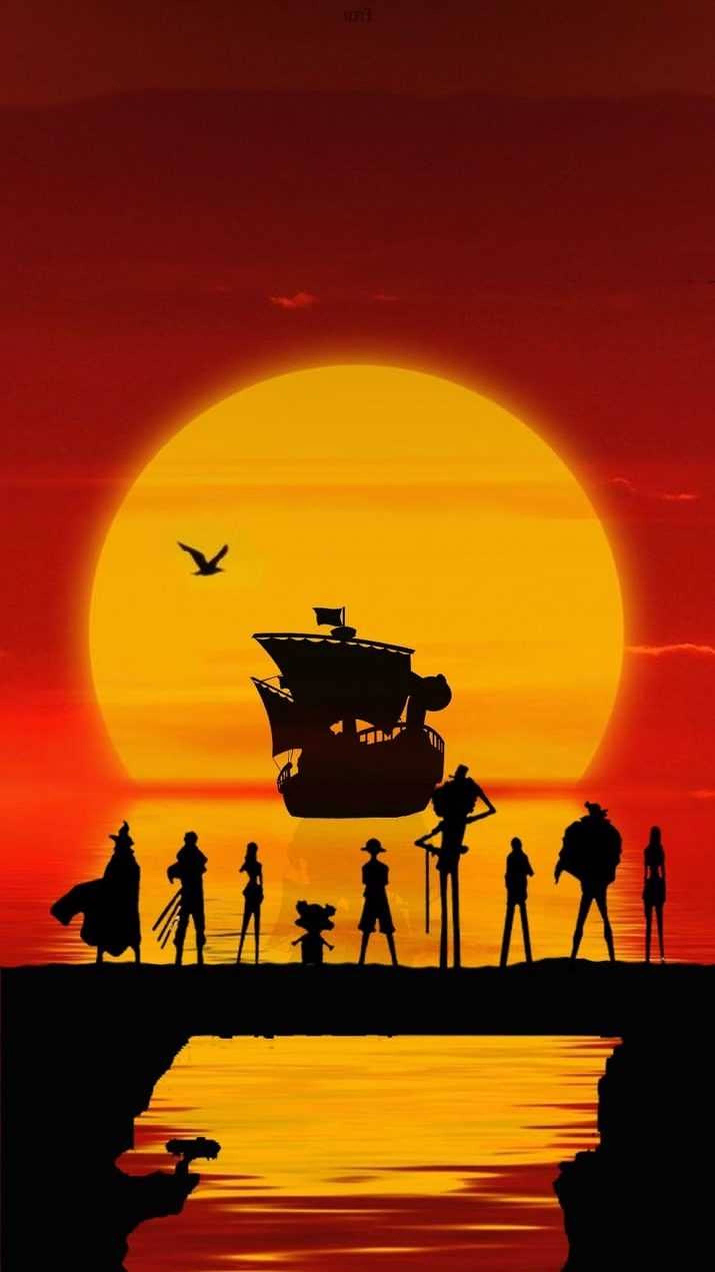 One Piece Siluetă Apus iPhone Fundal