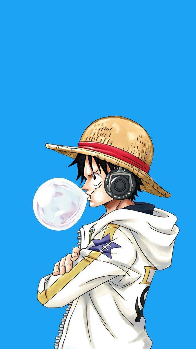 One Piece Telefon Luffy Făcând Balon de Gumă Fundal