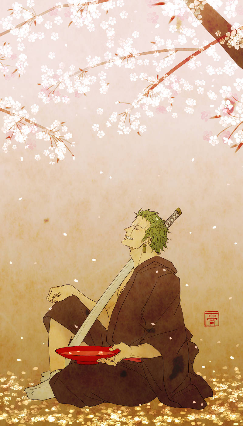 One Piece Telefon Zoro sub Copac de Sakura Fundal