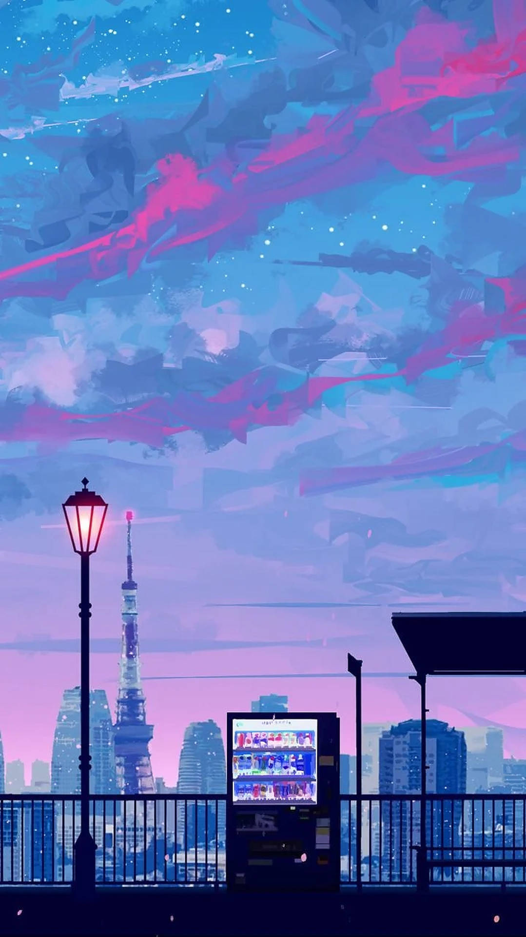 Oraș Anime Estetic pentru iPhone Fundal