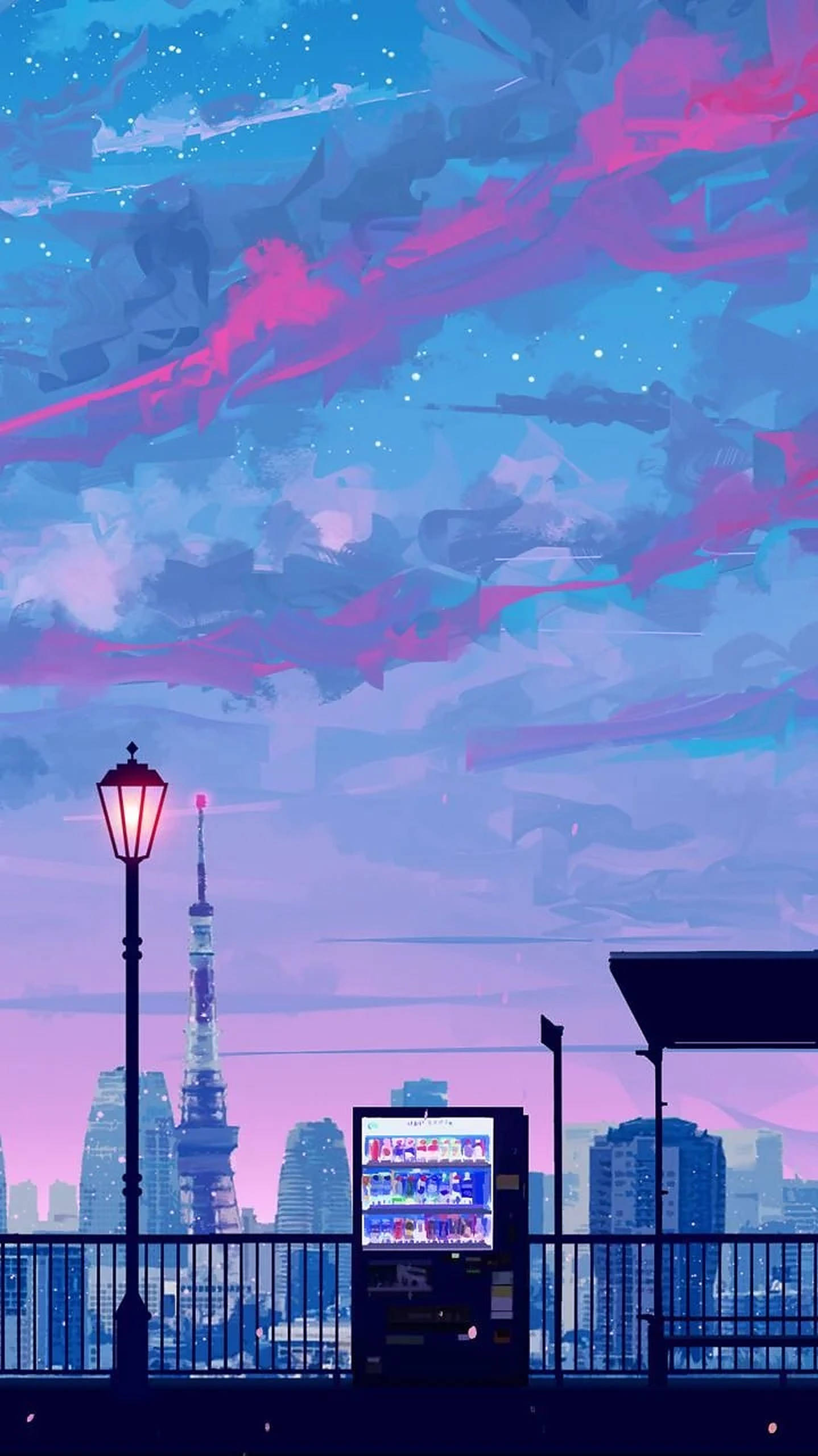 Oraș Anime Estetic pentru iPhone Fundal
