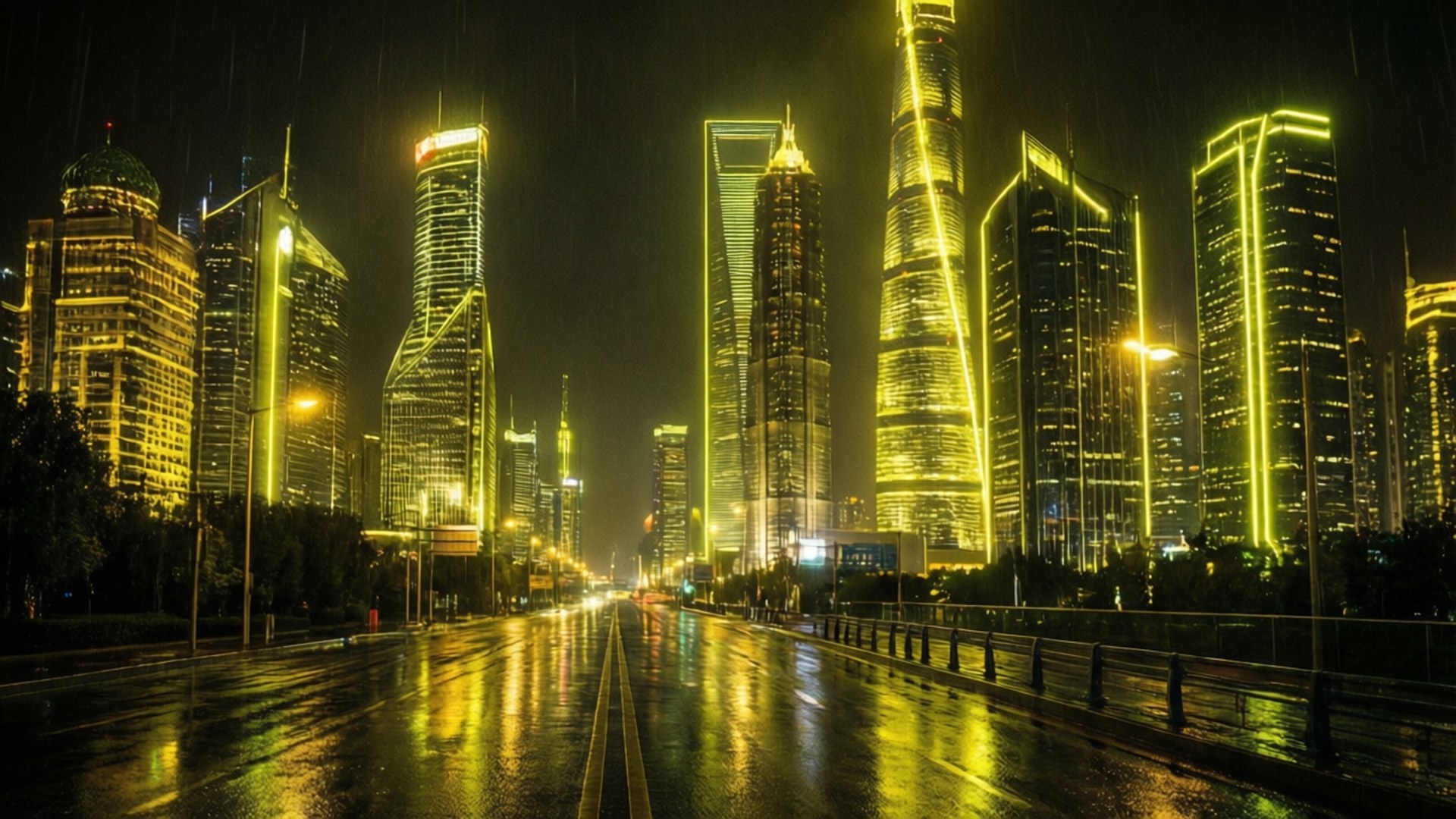 Oraș Cyberpunk Galben Neon Fundal