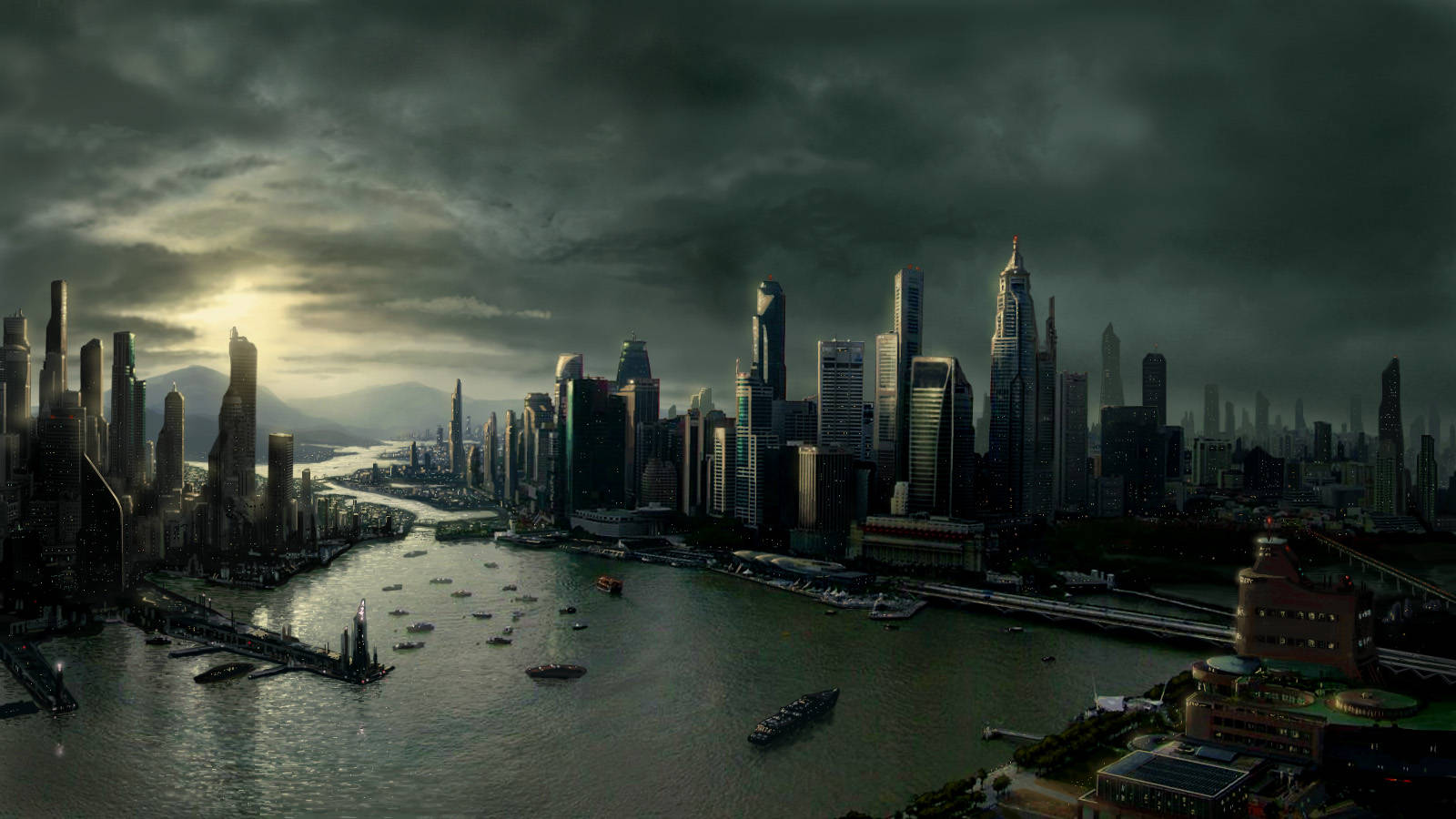 Oraș futurist Full HD 1600x900 Fundal
