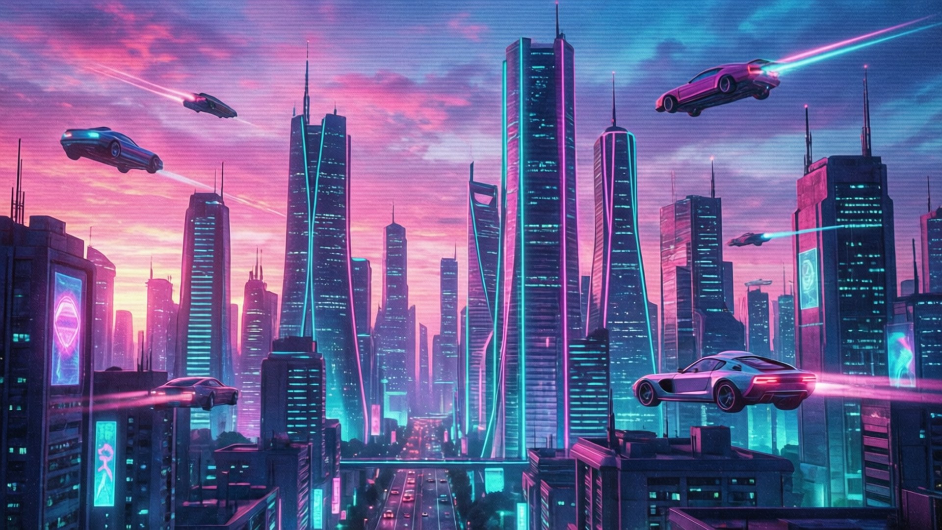 Oraș Futurist Neon Fundal