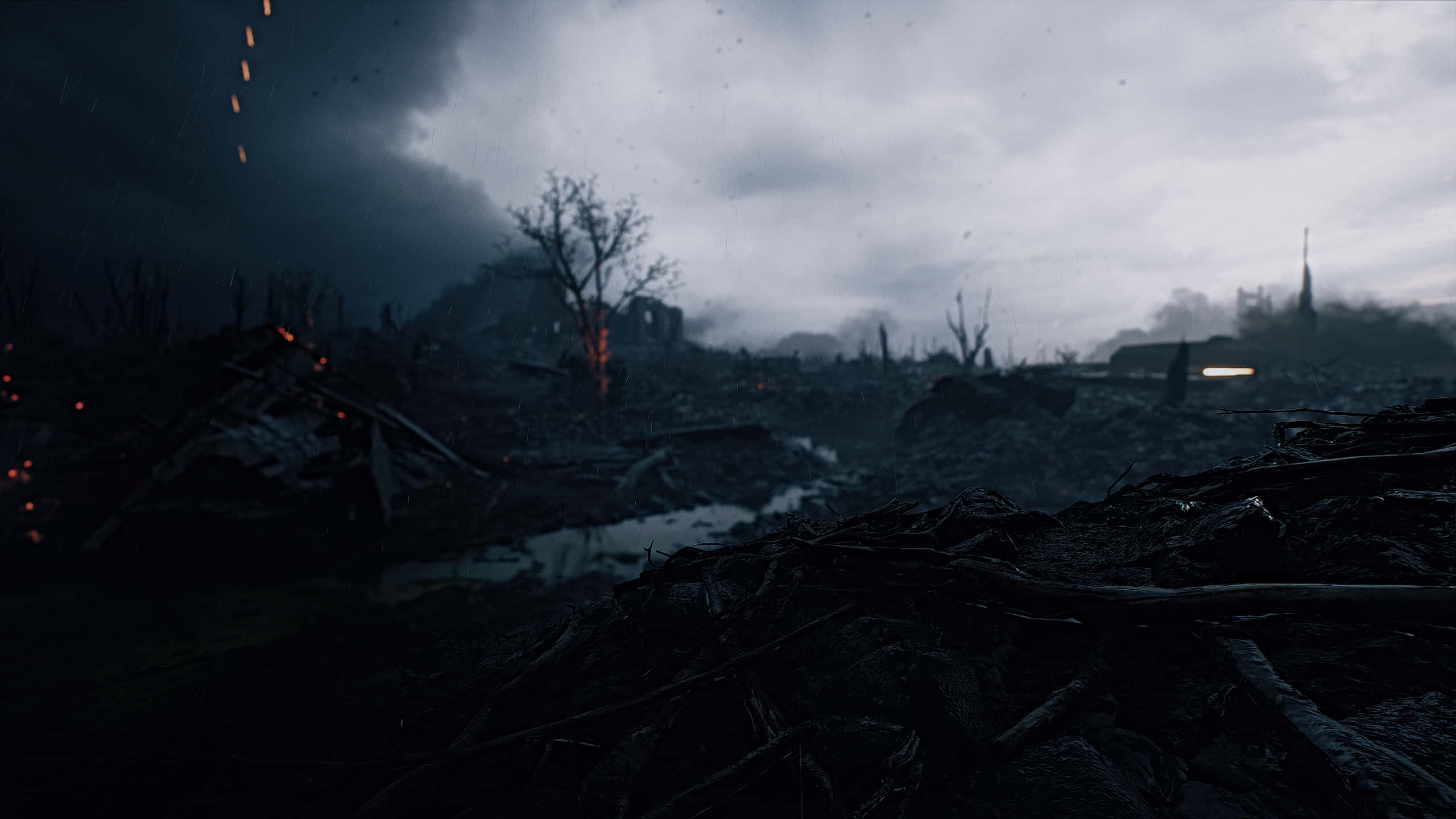 Oraș întunecat în ruine prăbușite și noroi Fundal