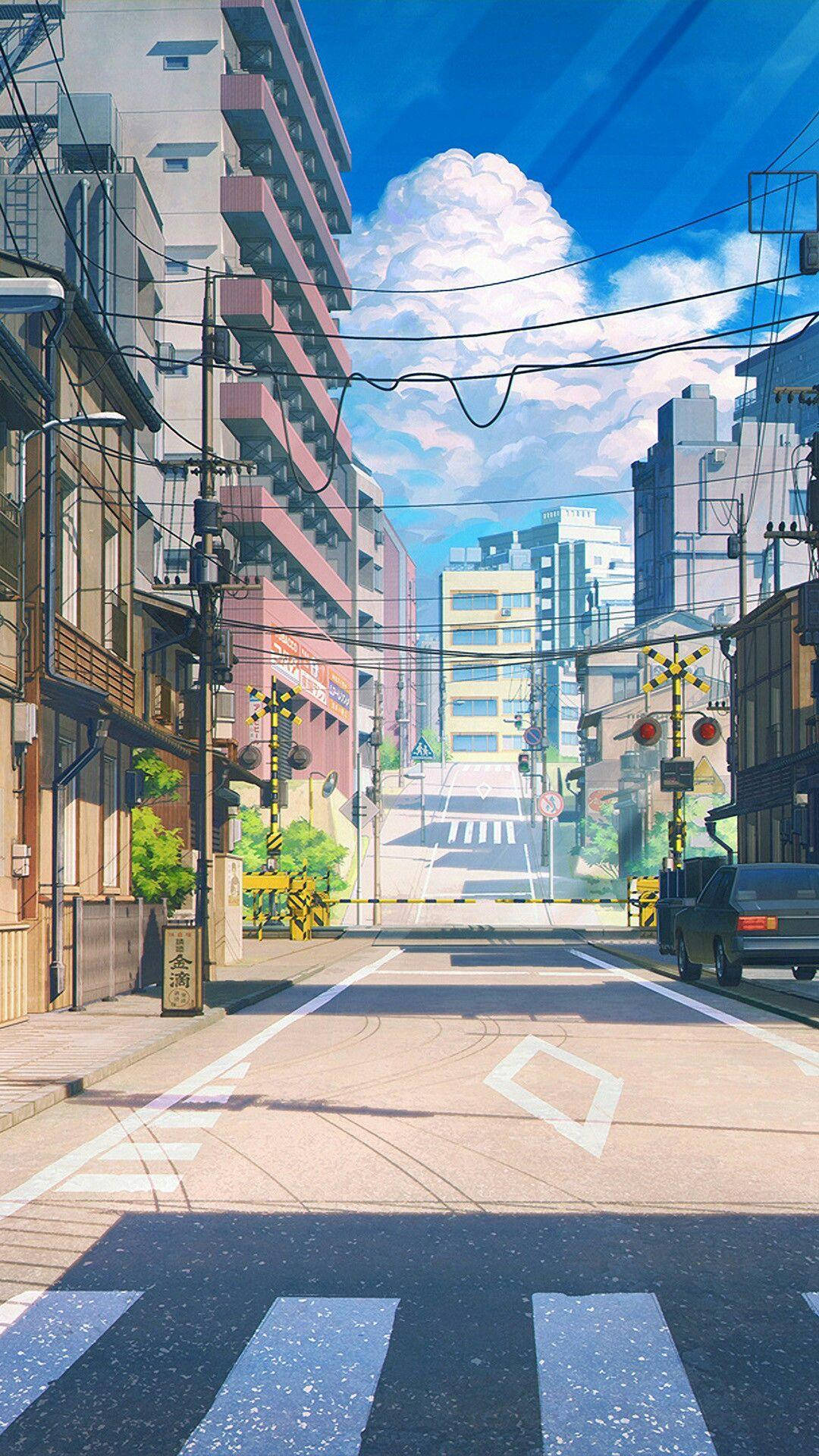 Oraș japonez anime fermecător Fundal
