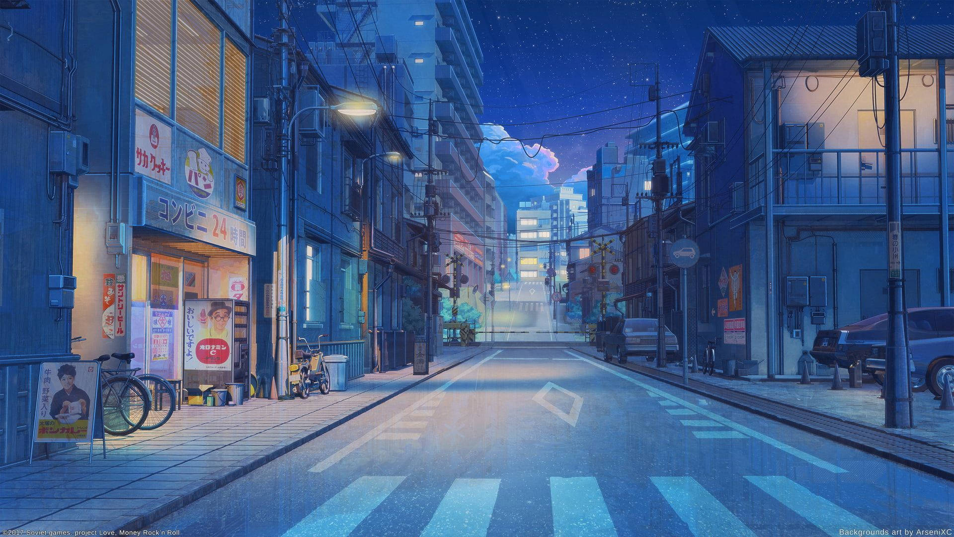 Oraș japonez anime cu estetică cool Fundal