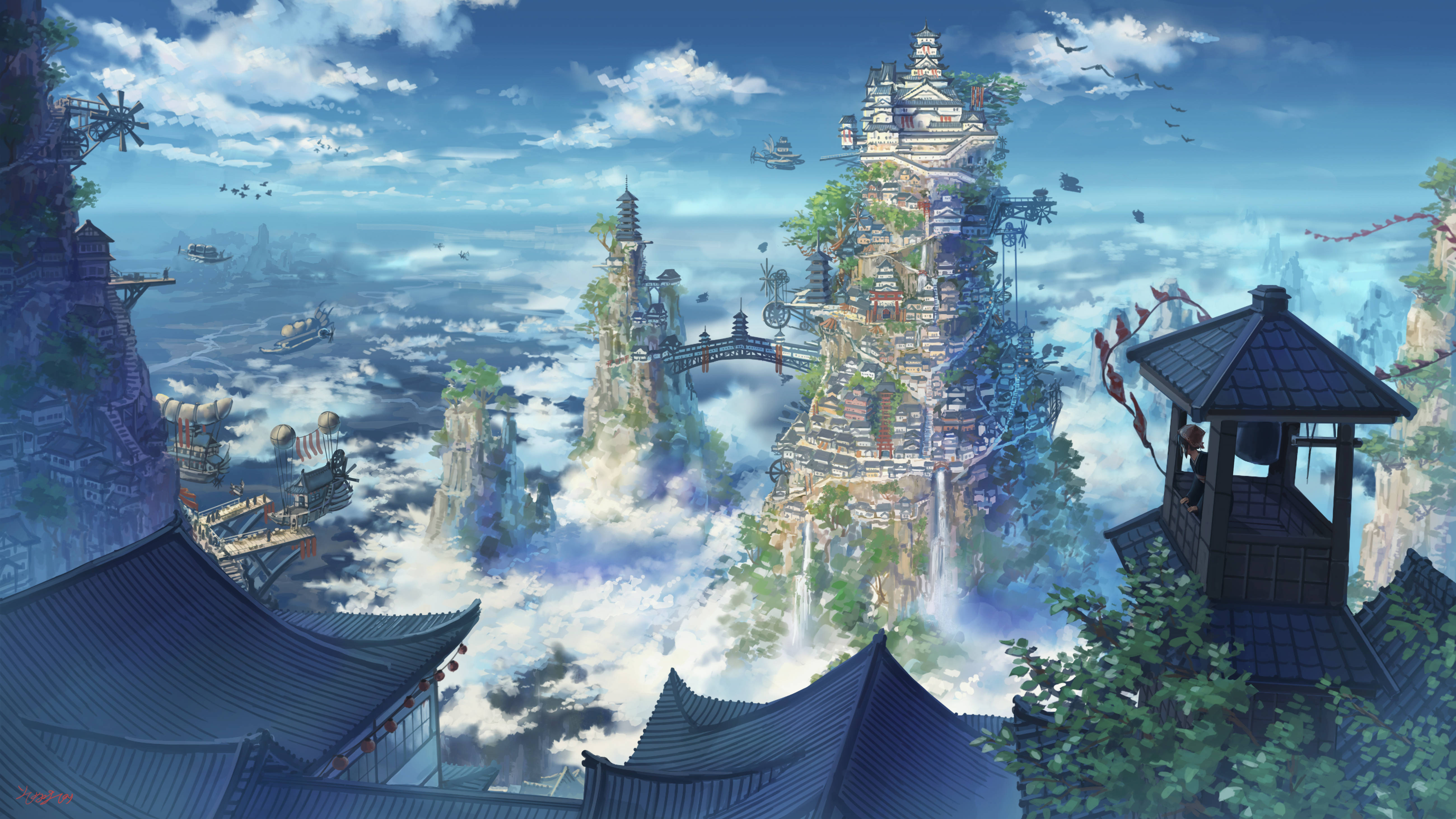 Oraș Mistic Anime 4K Fundal