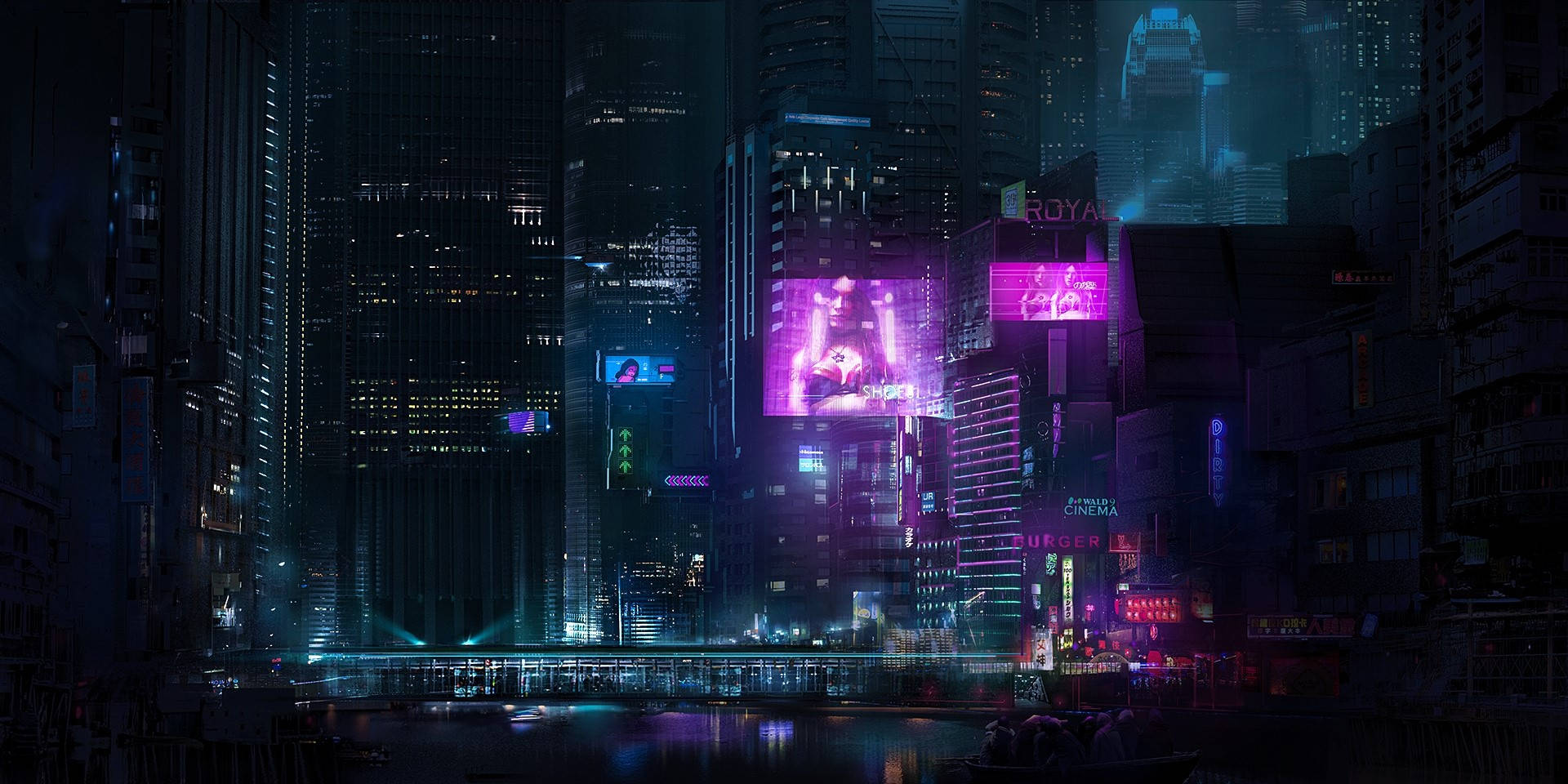 Oraș Neon Întunecat Fundal
